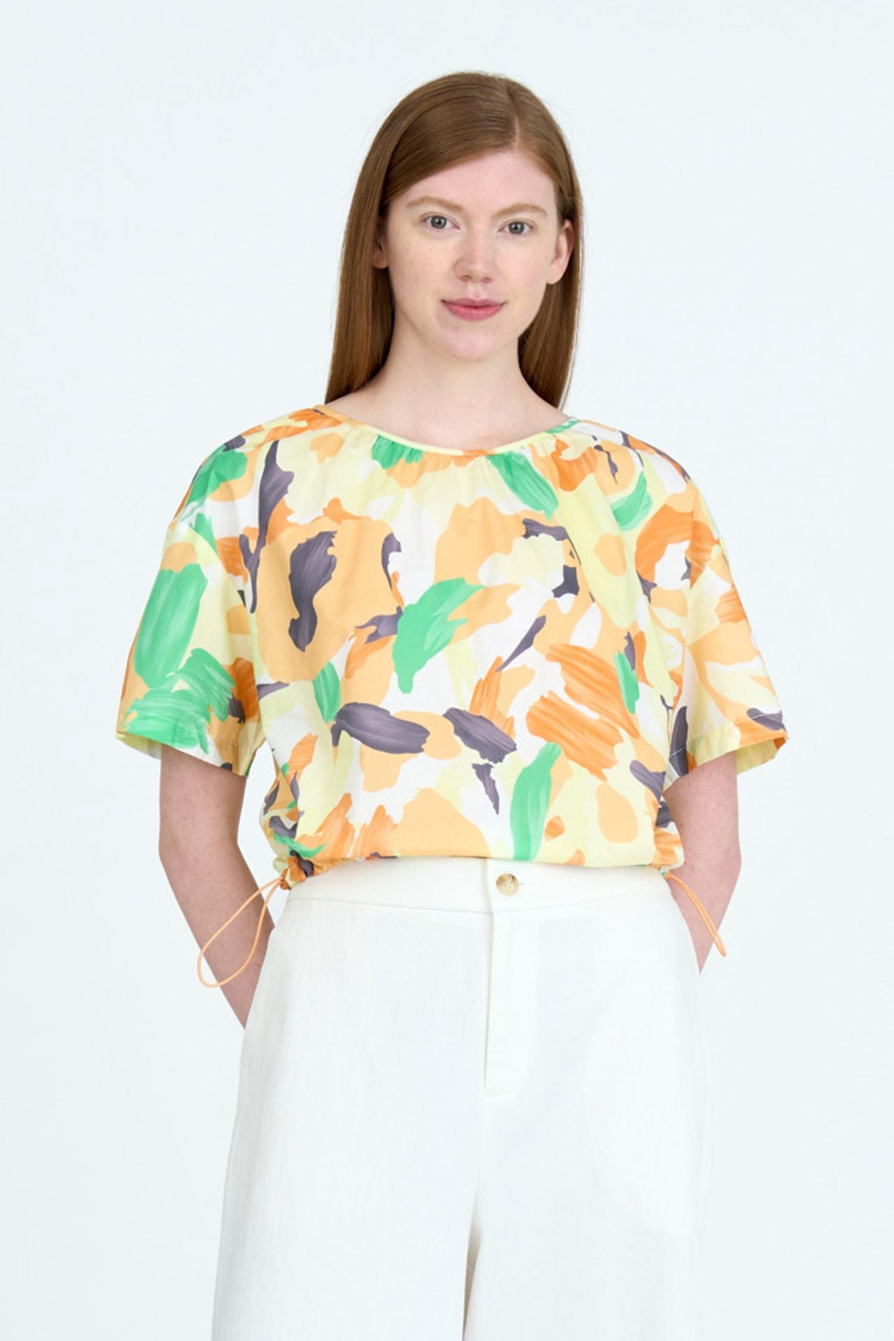 Floral Gathered Drawcord Blouse