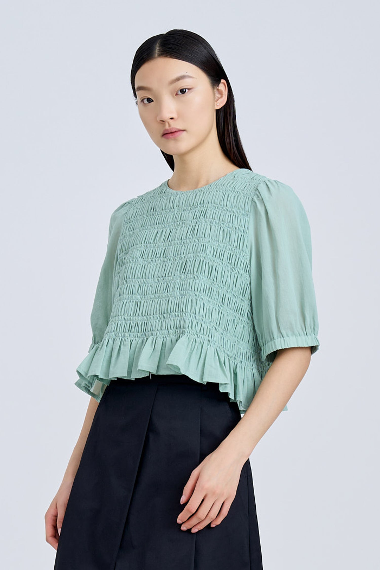 Puff Sleeve Smocked Top - Ice Green