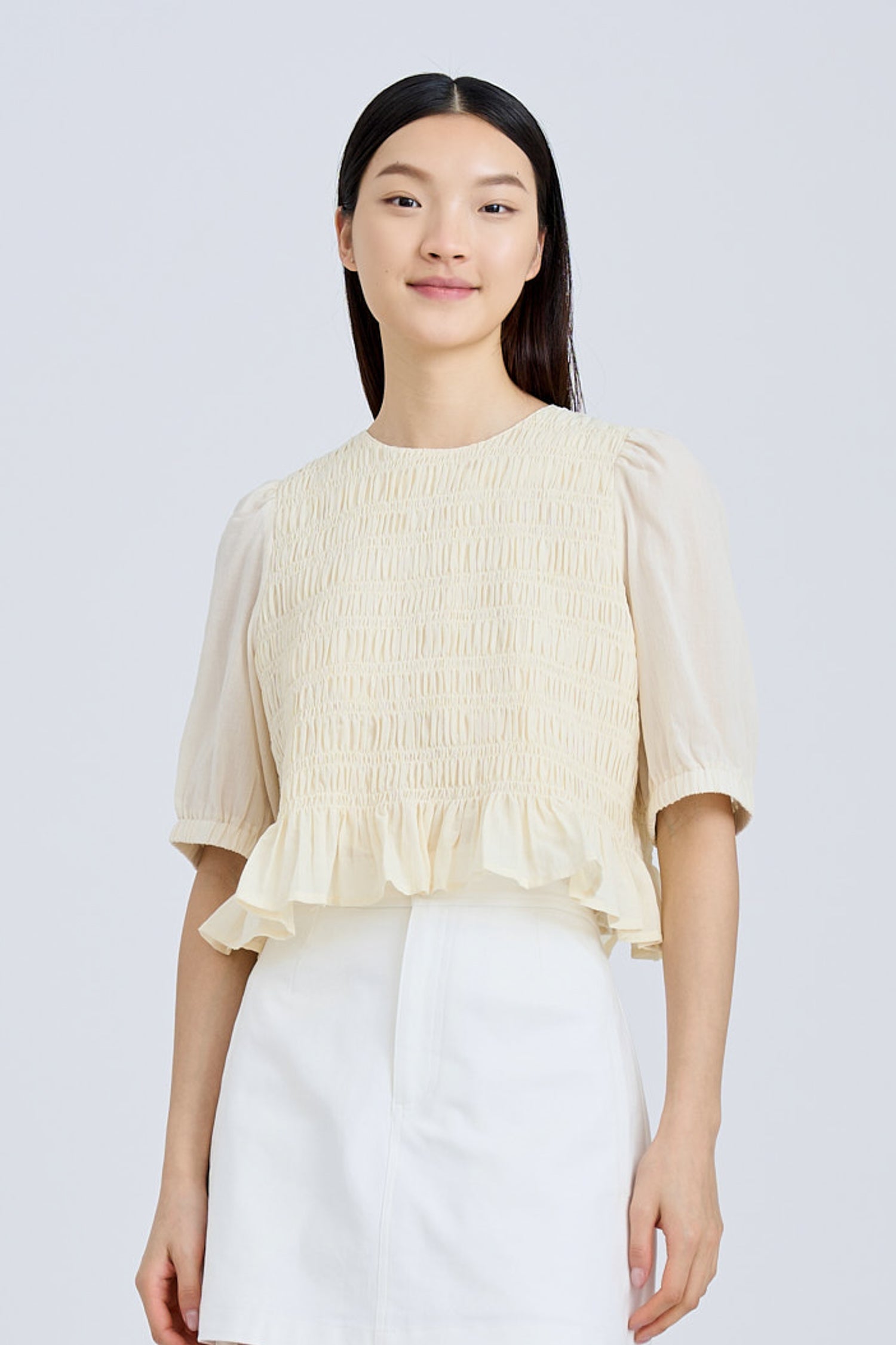 Puff Sleeve Smocked Top - Sand