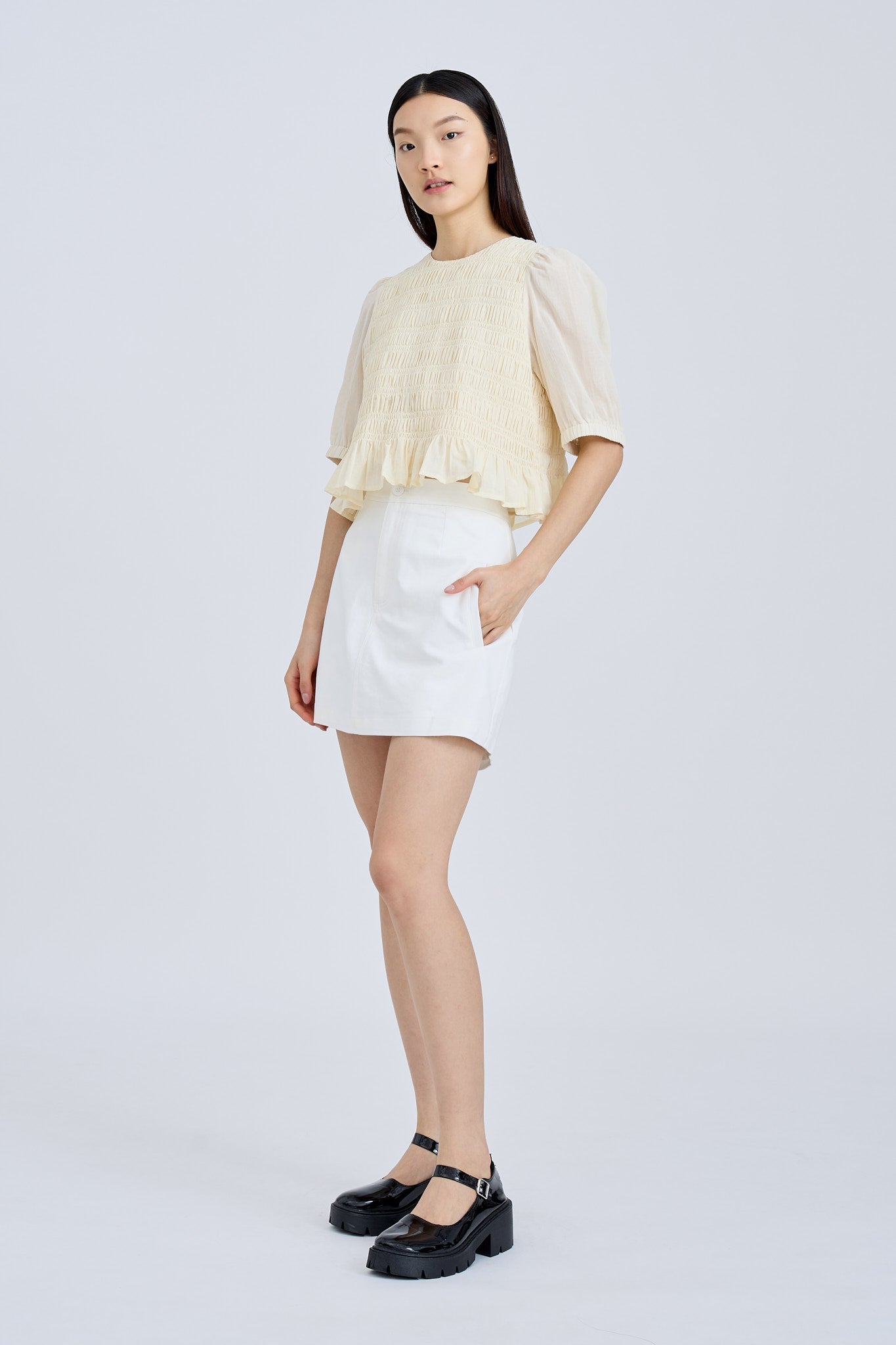 Puff Sleeve Smocked Top - Sand