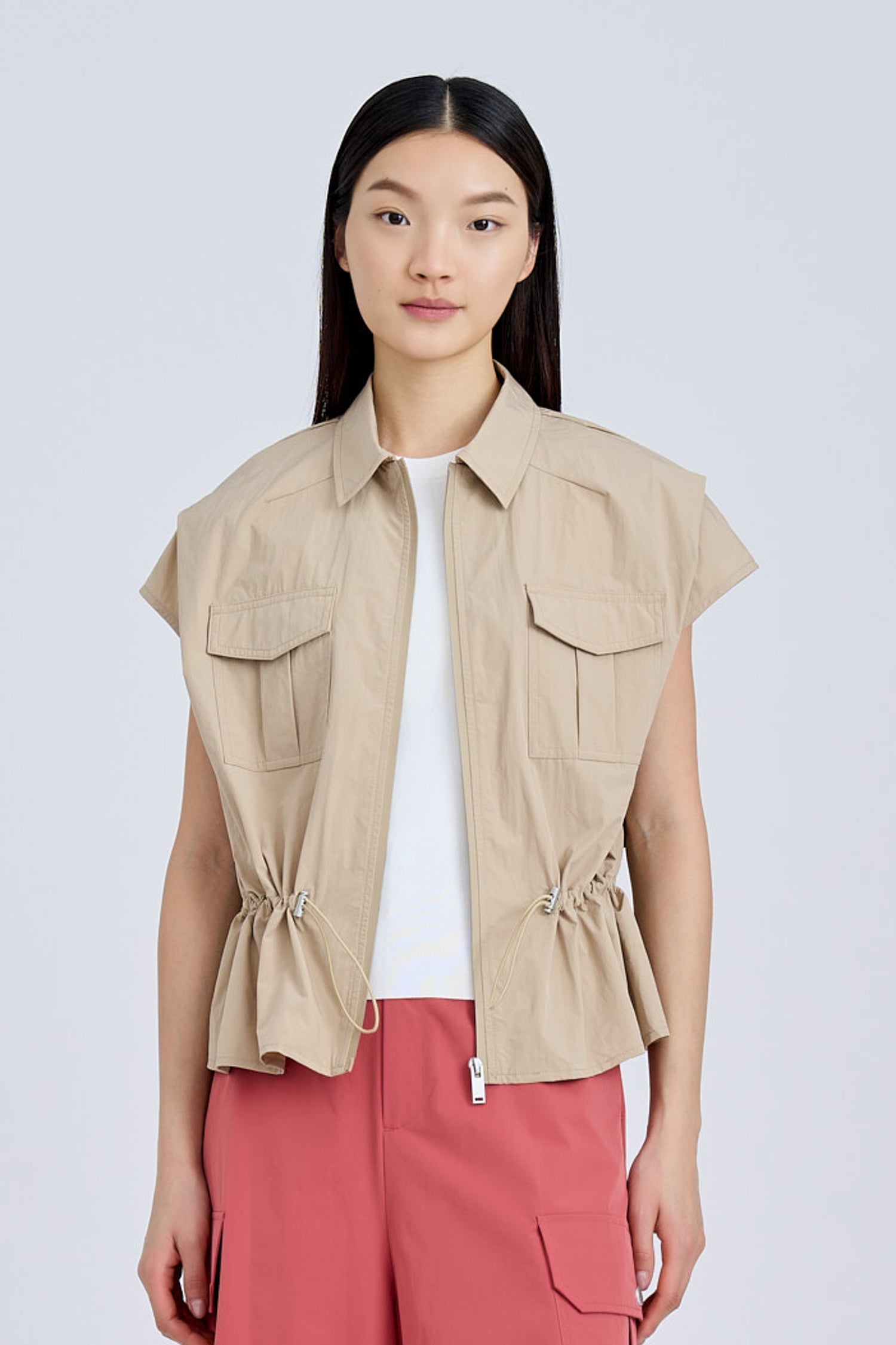 Drawcord Blouse - Khaki