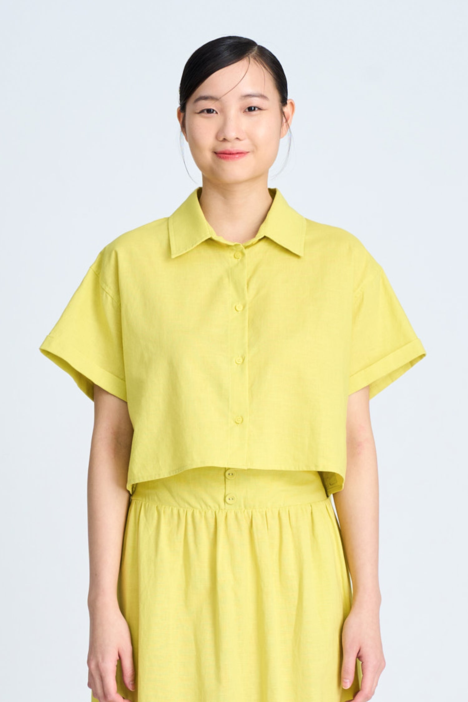 Button Crop Blouse - Chartreuse