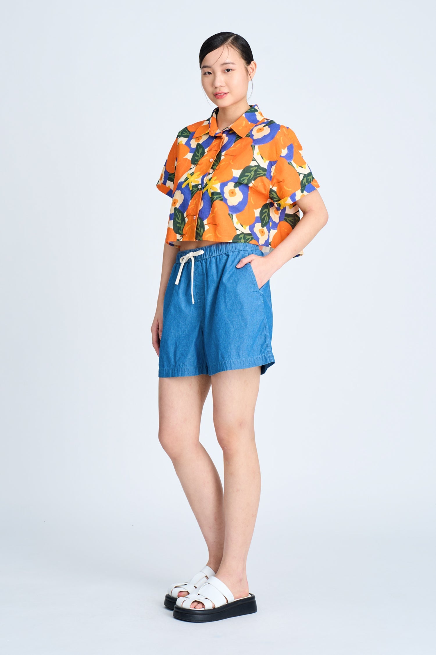 Floral Button Blouse - Floral Tangerine