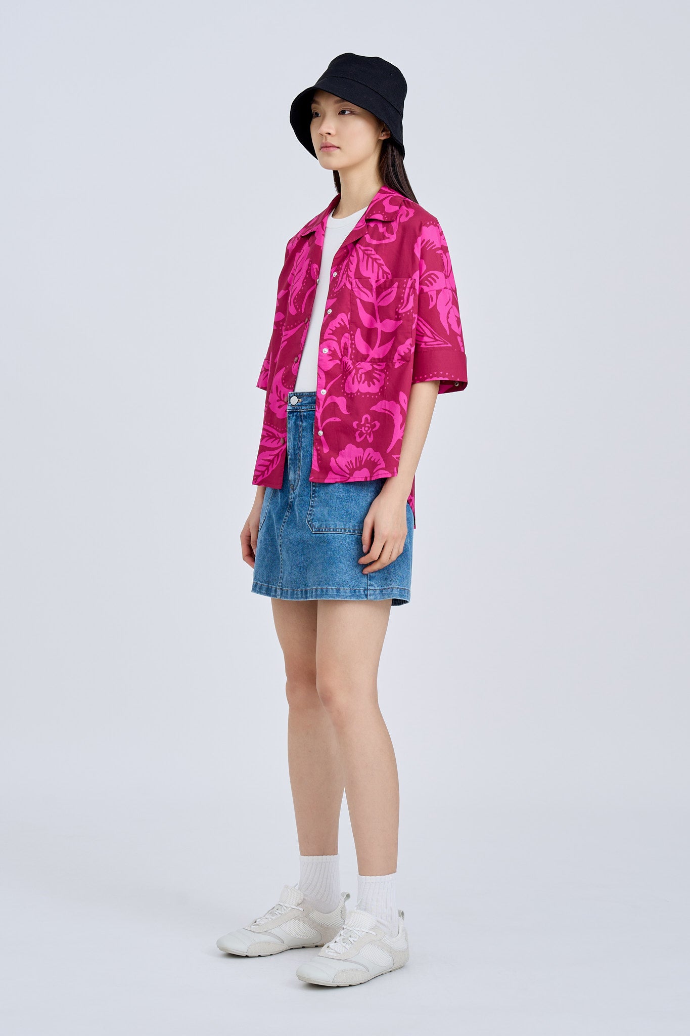 Patch Pocket Blouse - Floral Maroon