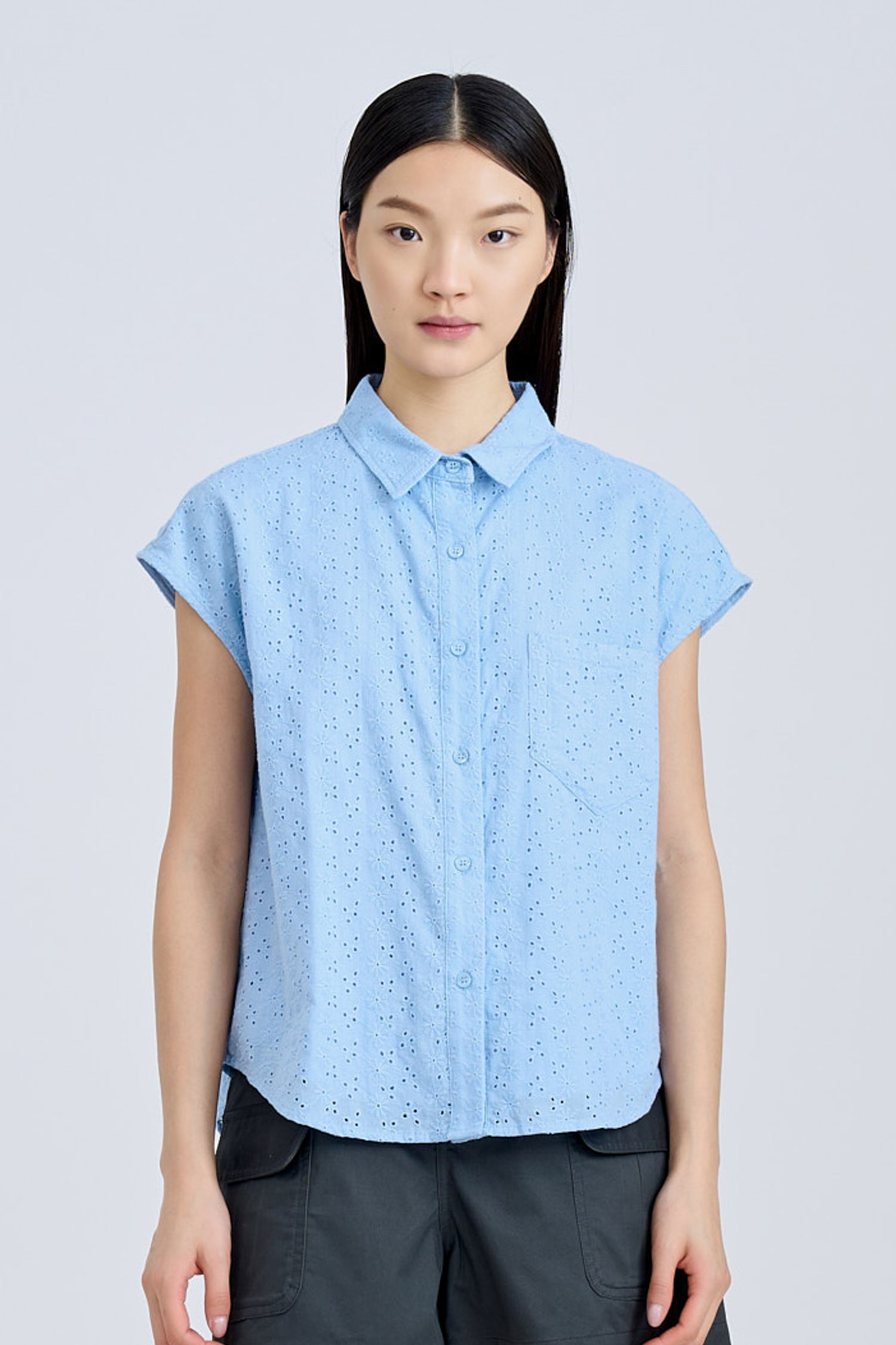 Patch Pocket Blouse - Sky Blue