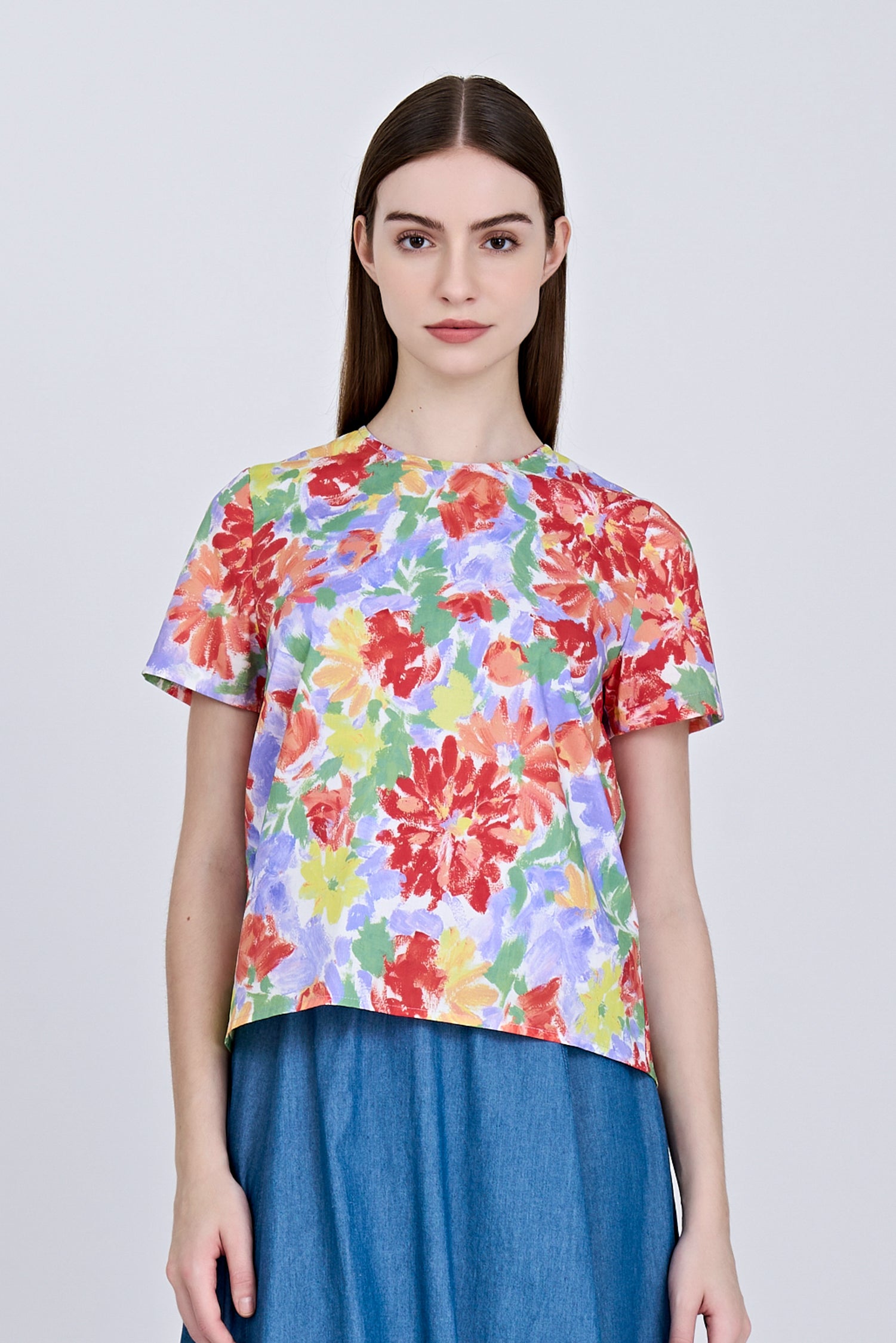 Floral Short Sleeve Blouse - Mixed Florals