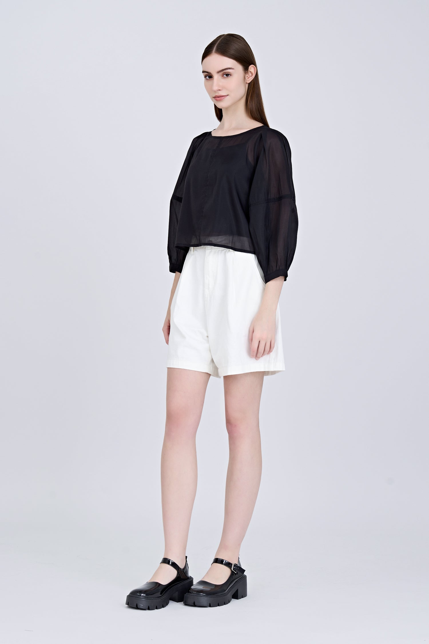 Organza Puff Sleeve Blouse - Black