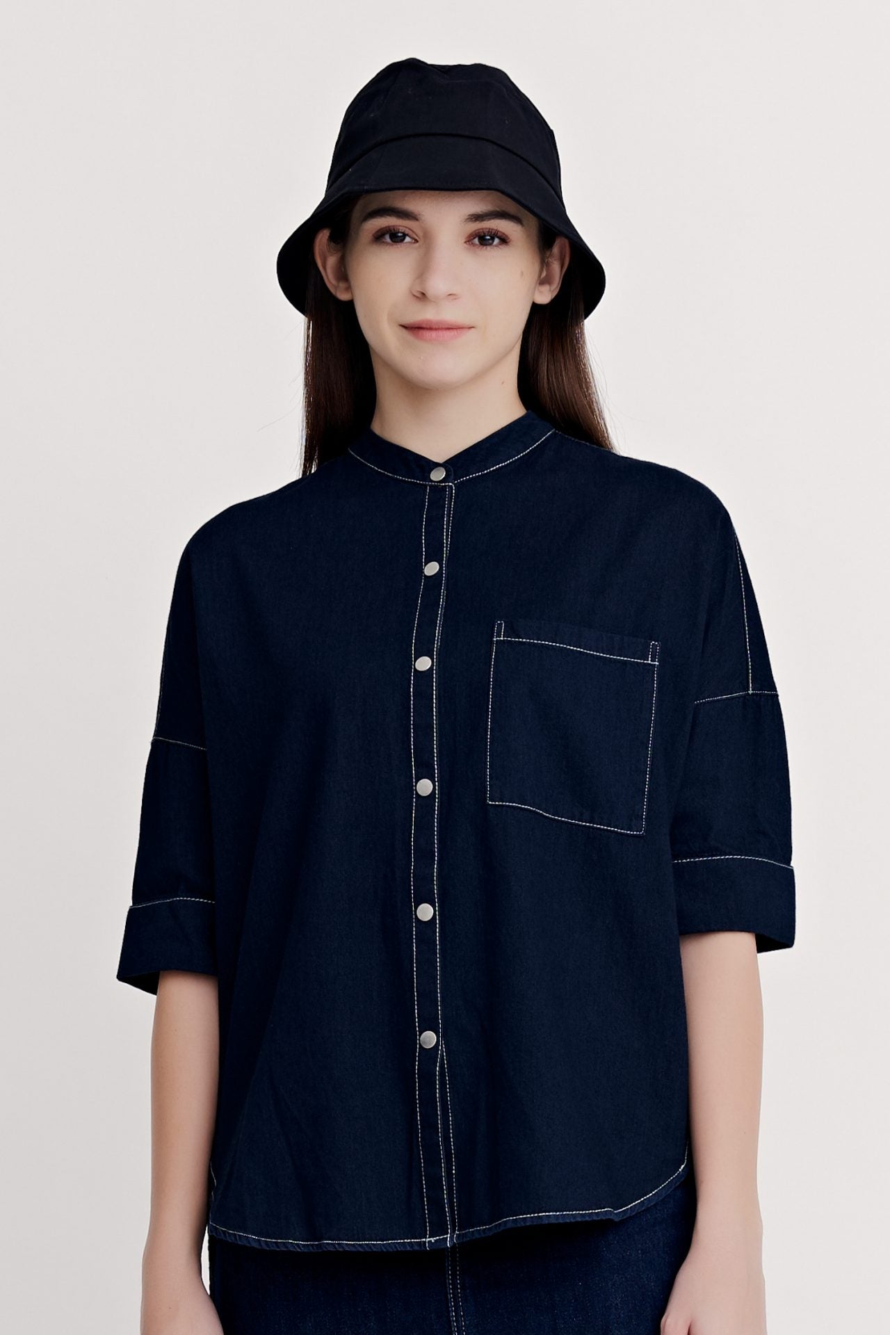 Denim Wide Cut Blouse - Dark Denim