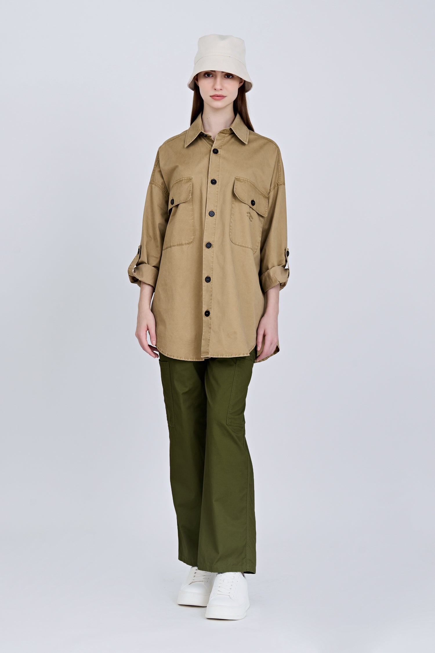 Oversized Long Sleeve Shirt - Khaki