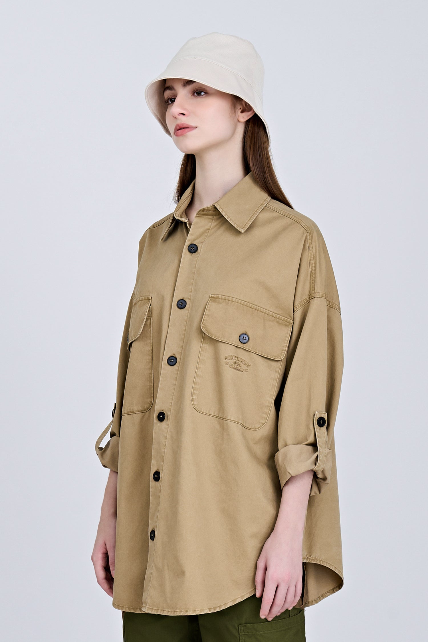 Oversized Long Sleeve Shirt - Khaki