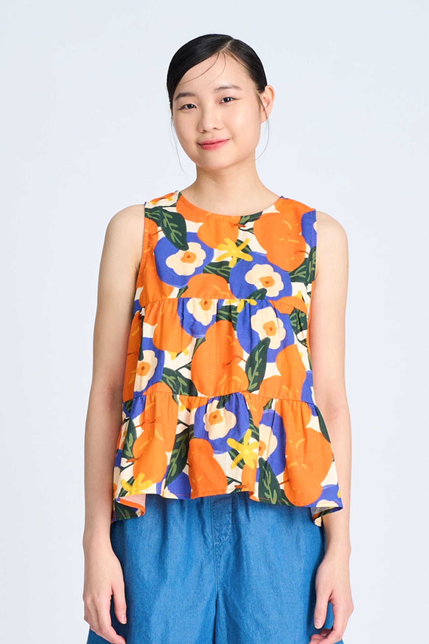 Floral Sleeveless Tier Top - Floral Tangerine