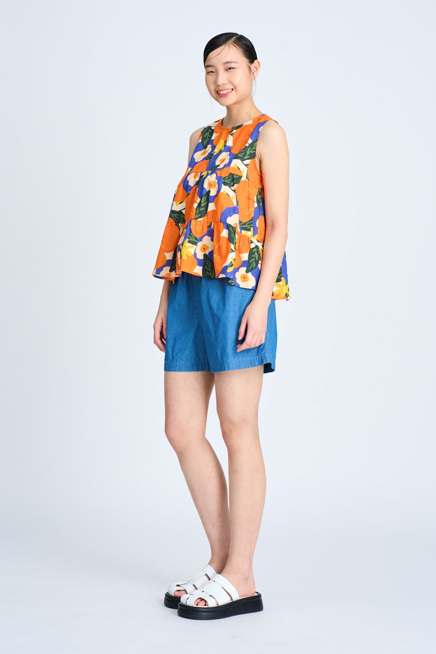 Floral Sleeveless Tier Top - Floral Tangerine