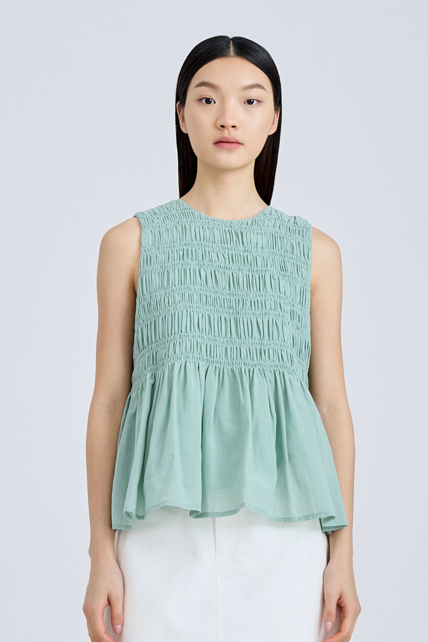 Sleeveless Smocked Top - Ice Green