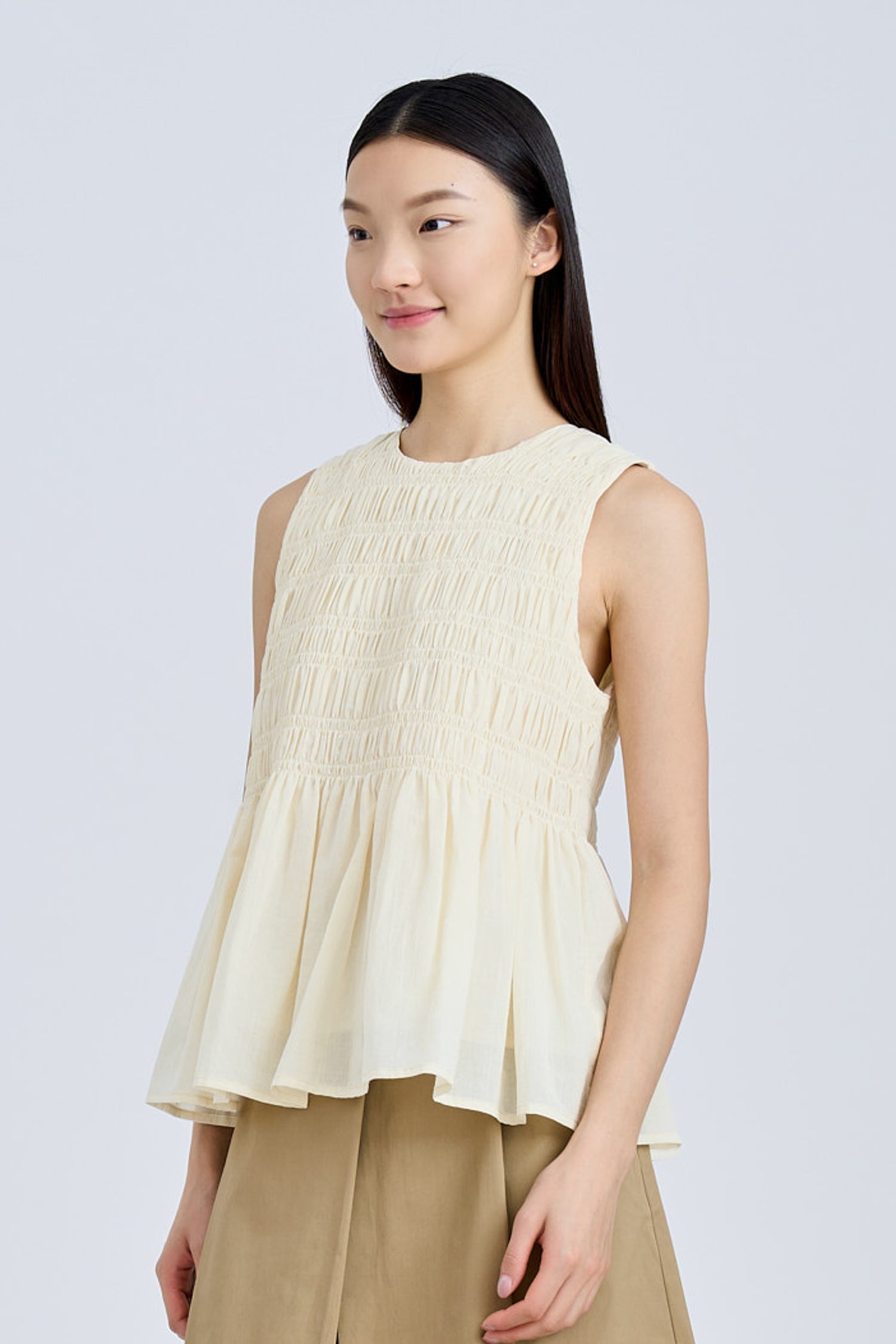 Sleeveless Smocked Top - Sand