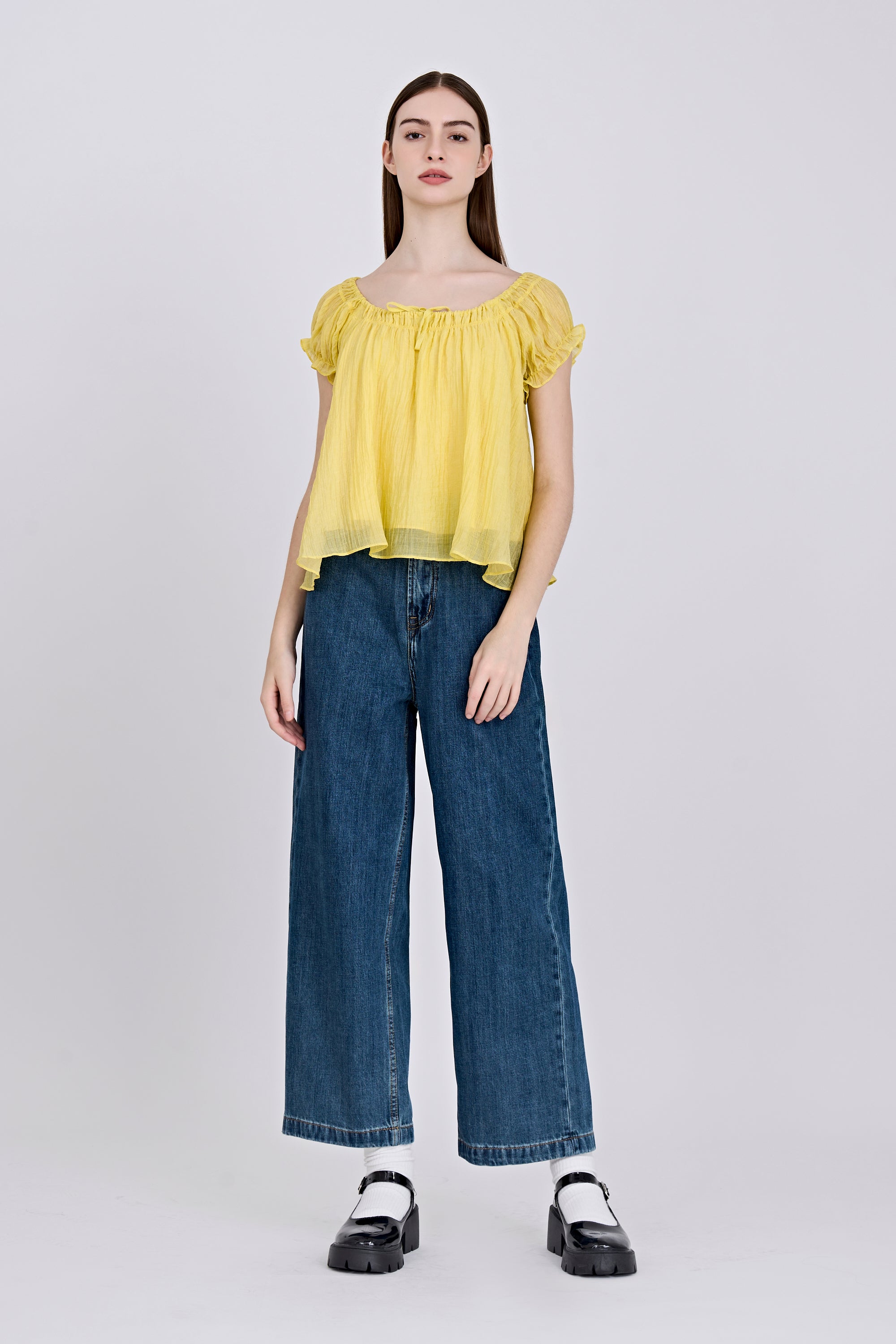 Gathered Neck Blouse - Canary