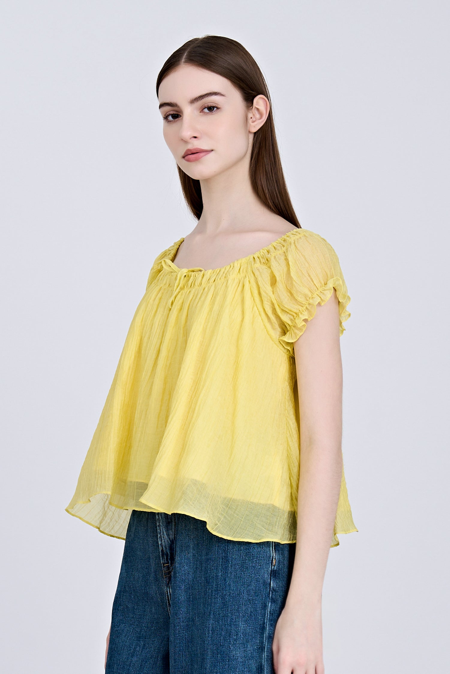 Gathered Neck Blouse - Canary