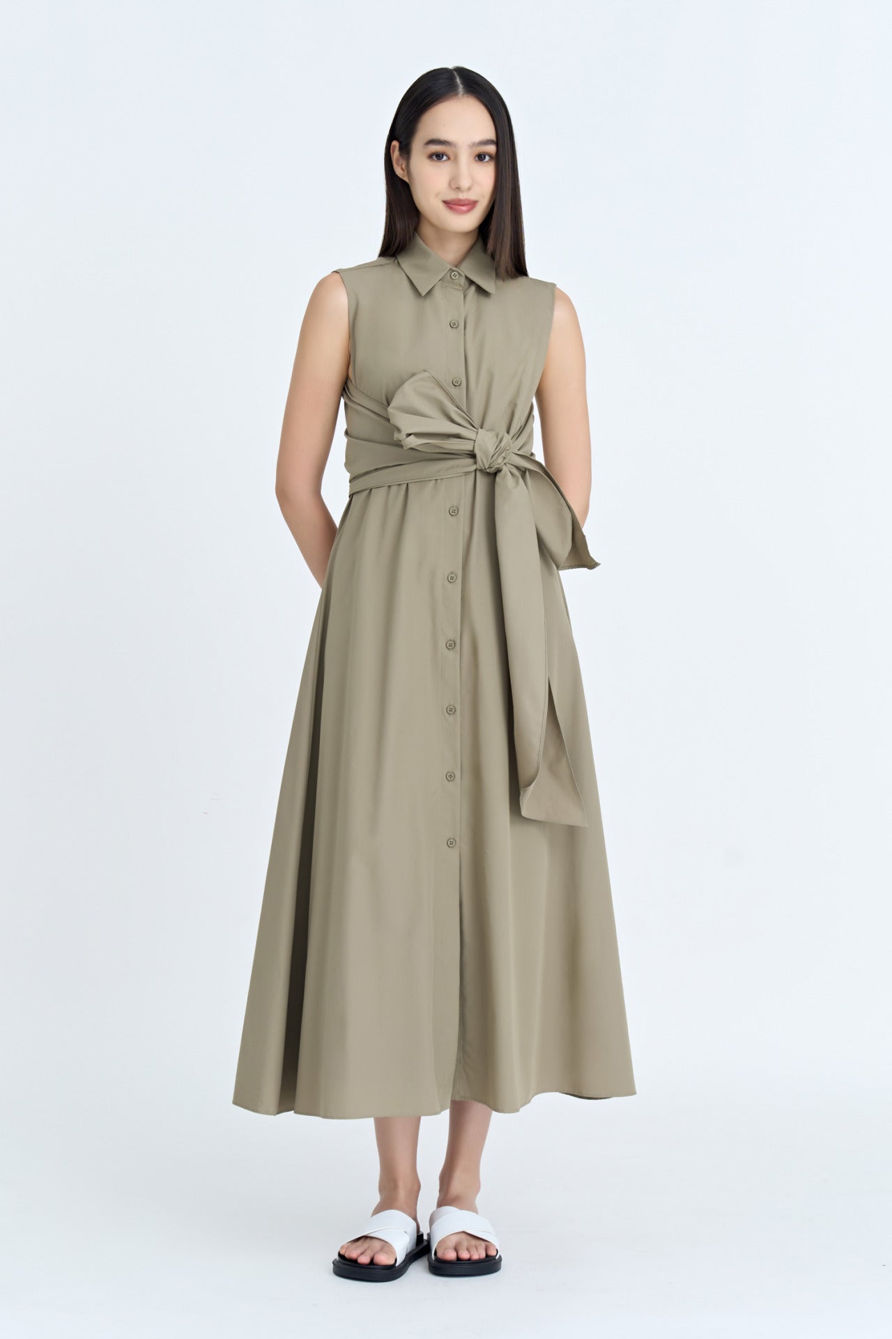 Sleeveless Wrap Dress - Khaki Green