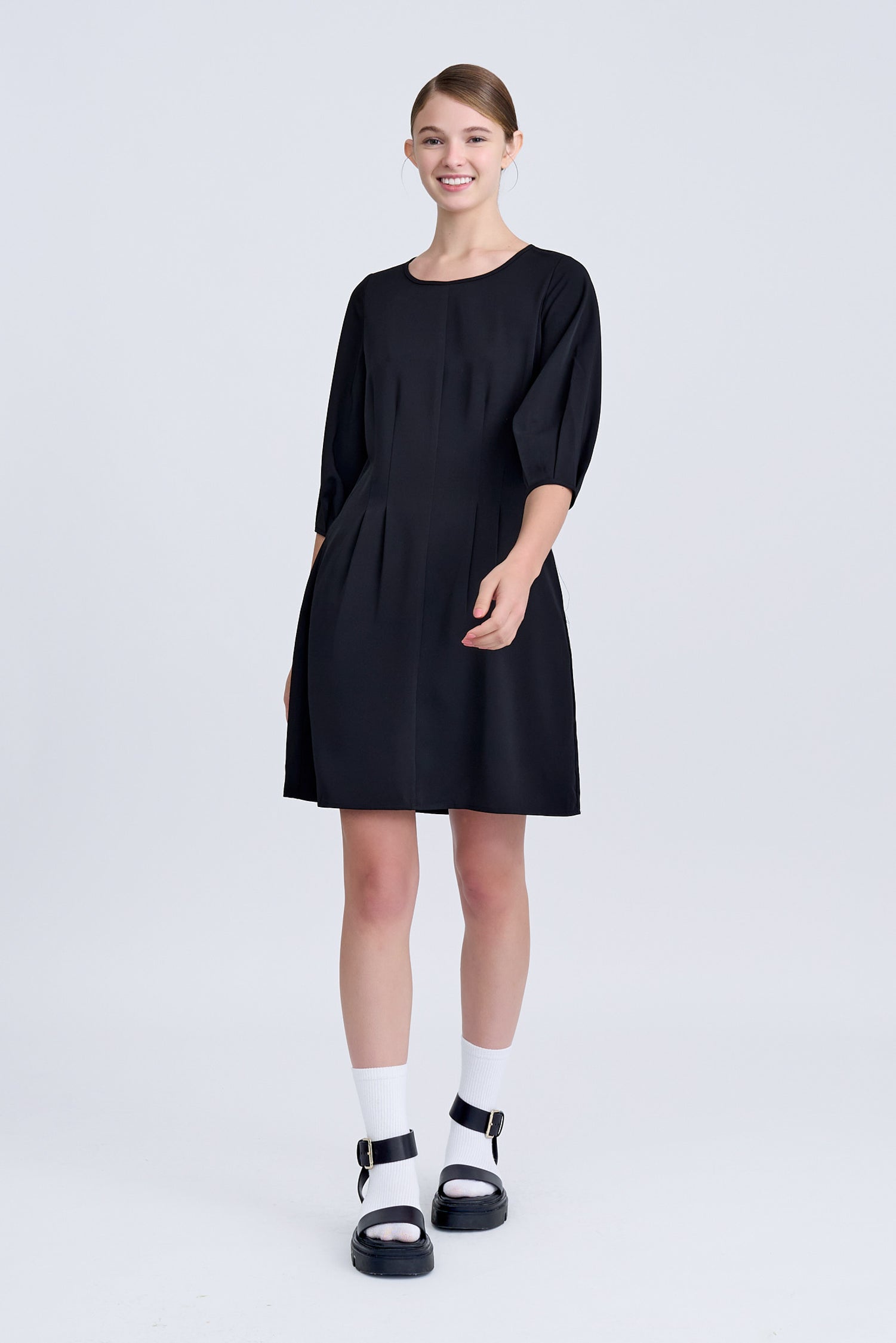 Pleated Flare Dress - Black