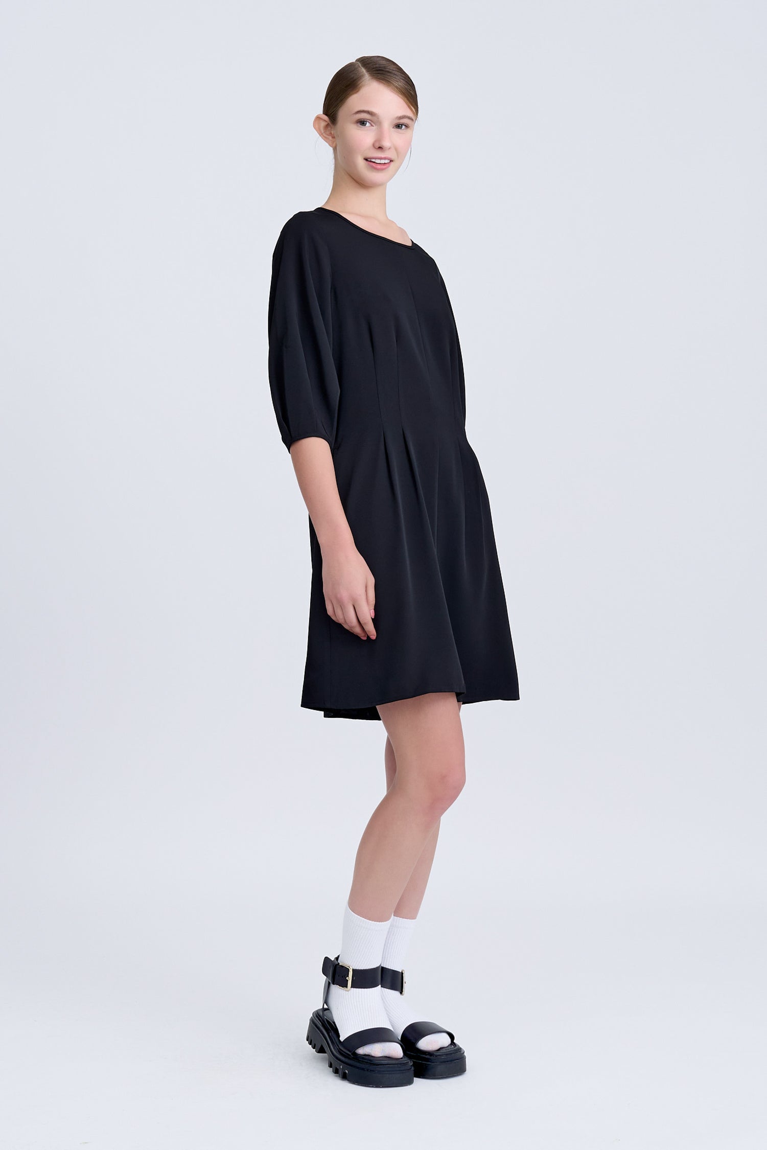 Pleated Flare Dress - Black