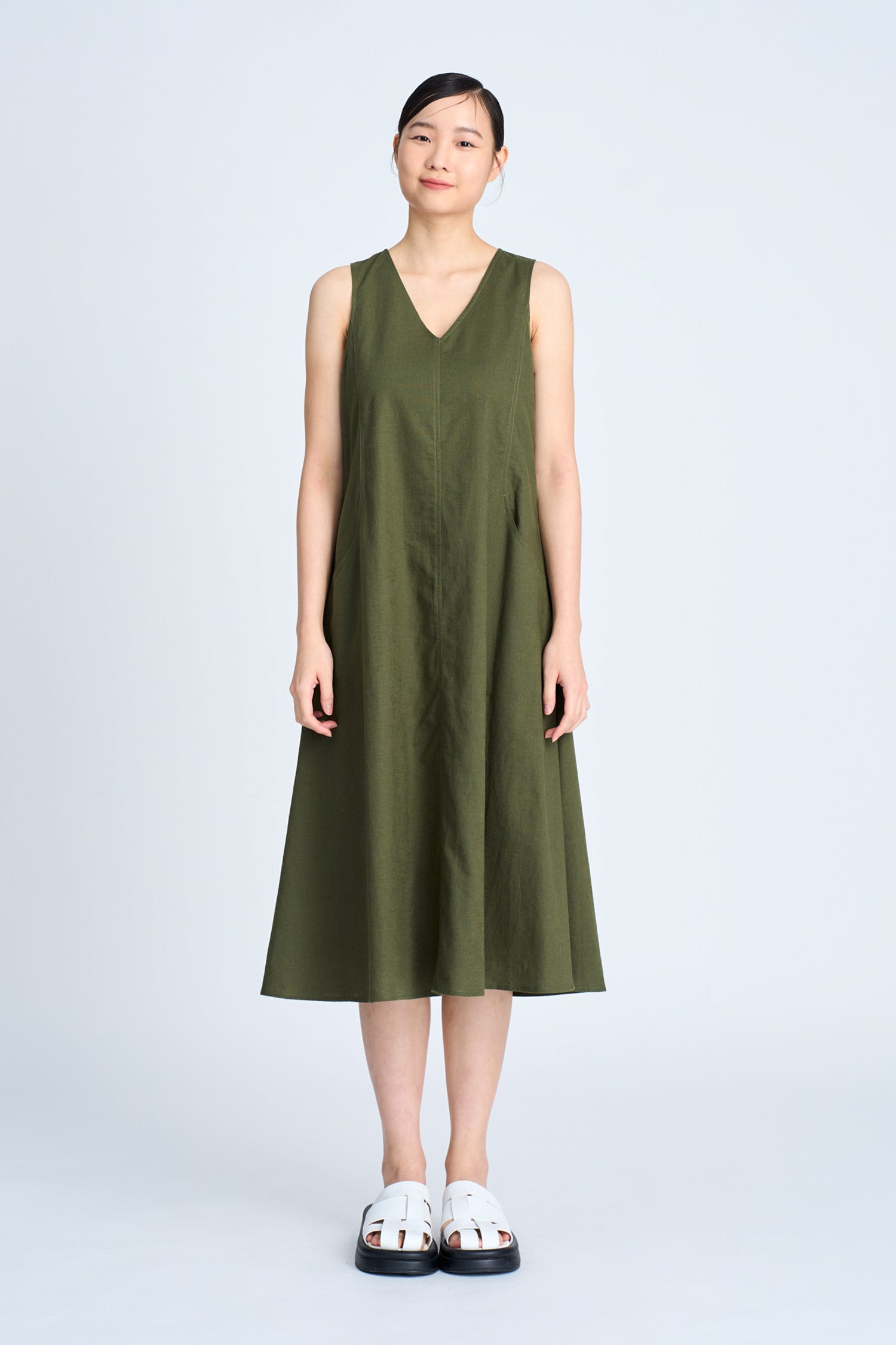 Panelled Sleeveless Dress - Army Green