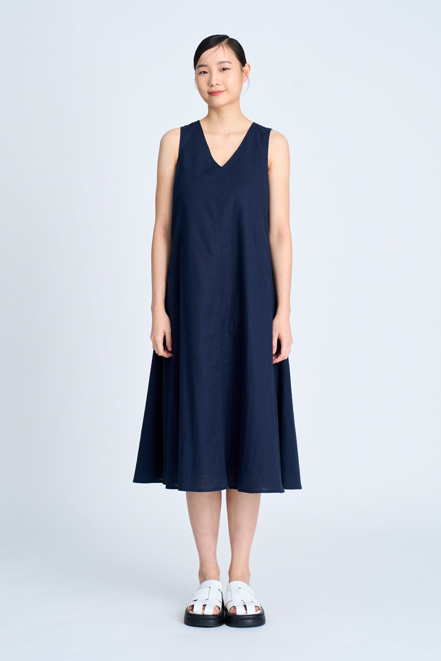 Panelled Sleeveless Dress - Navy