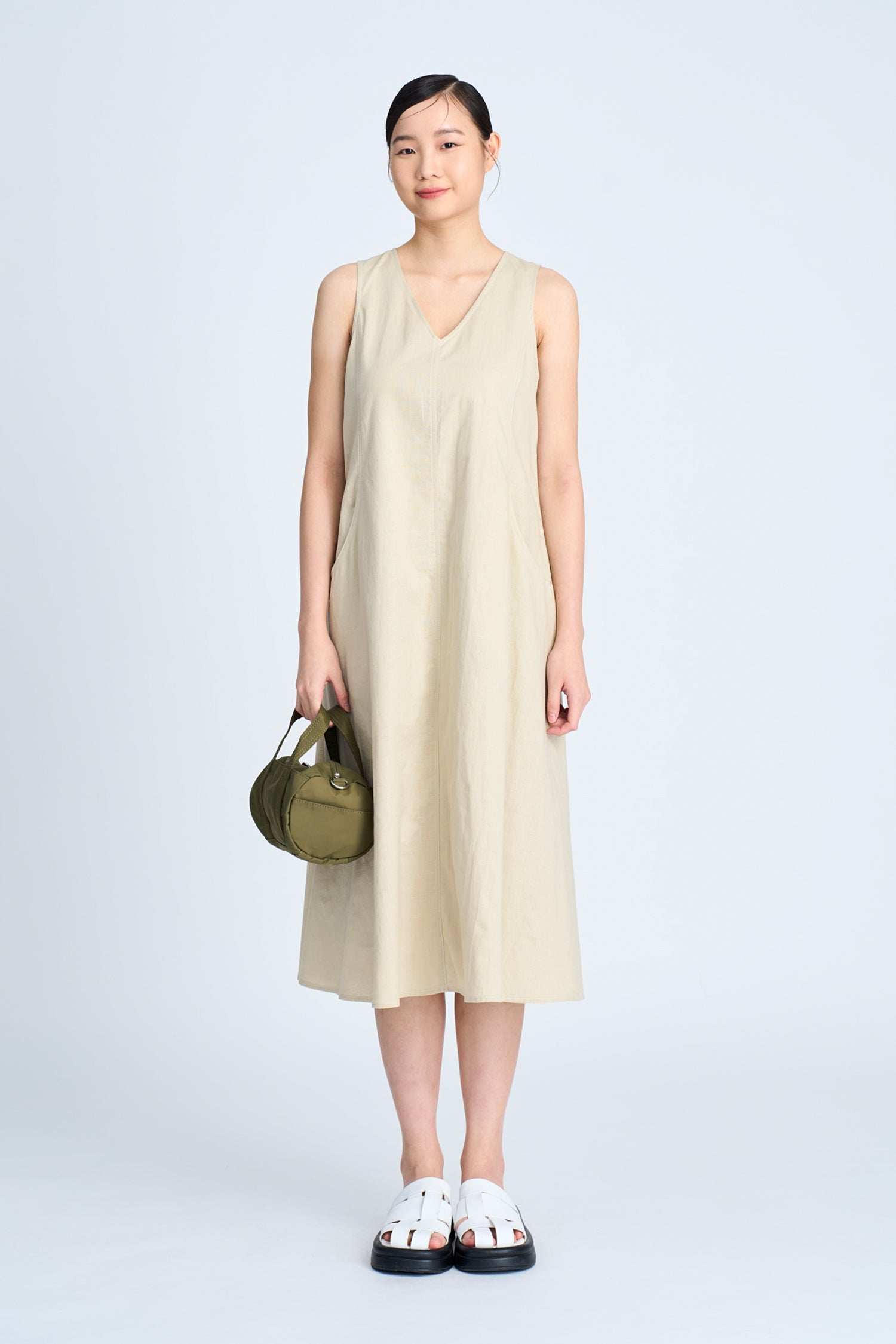 Panelled Sleeveless Dress - Sand