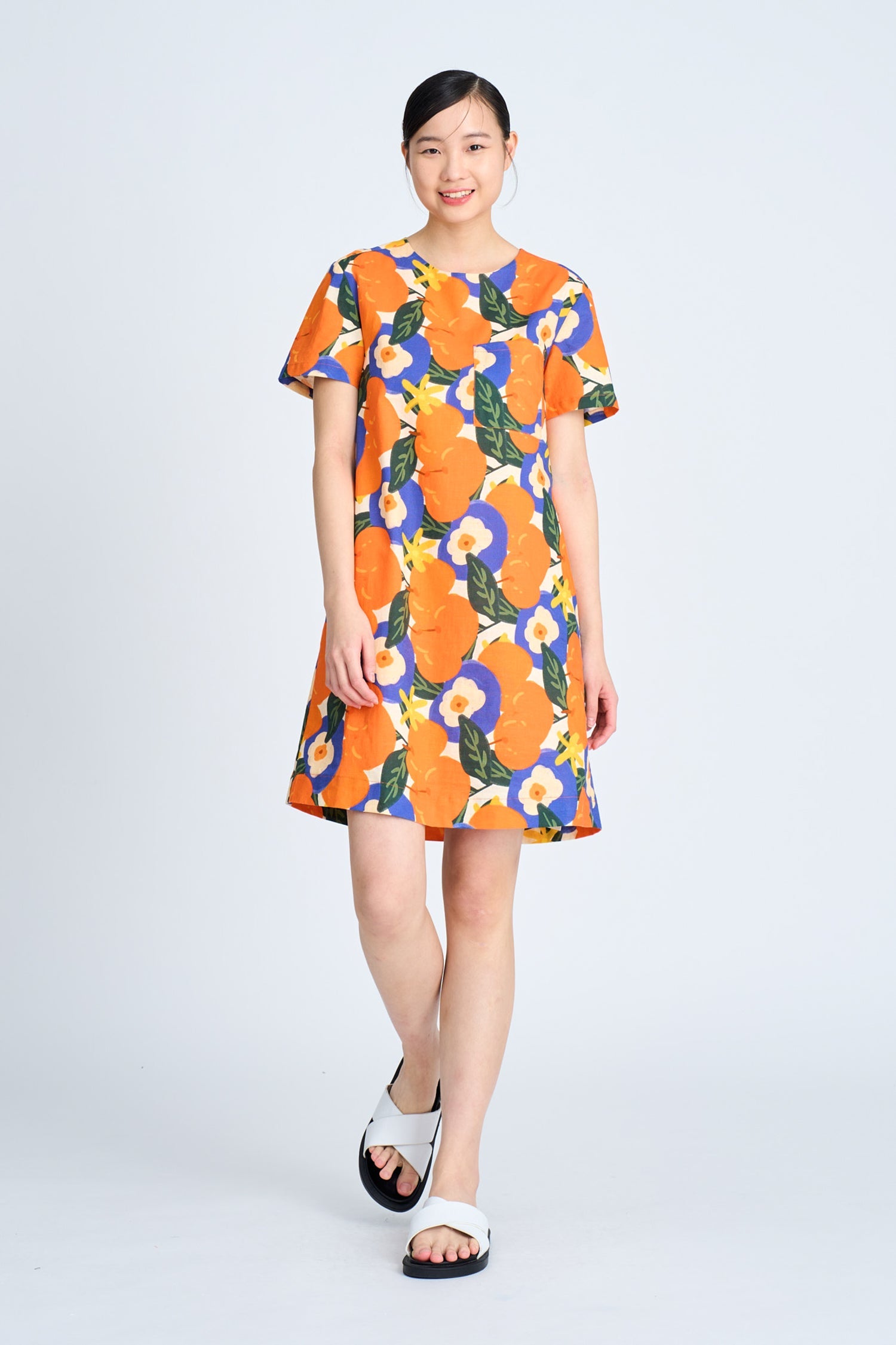 Floral Short Sleeve Dress - Floral Tangerine