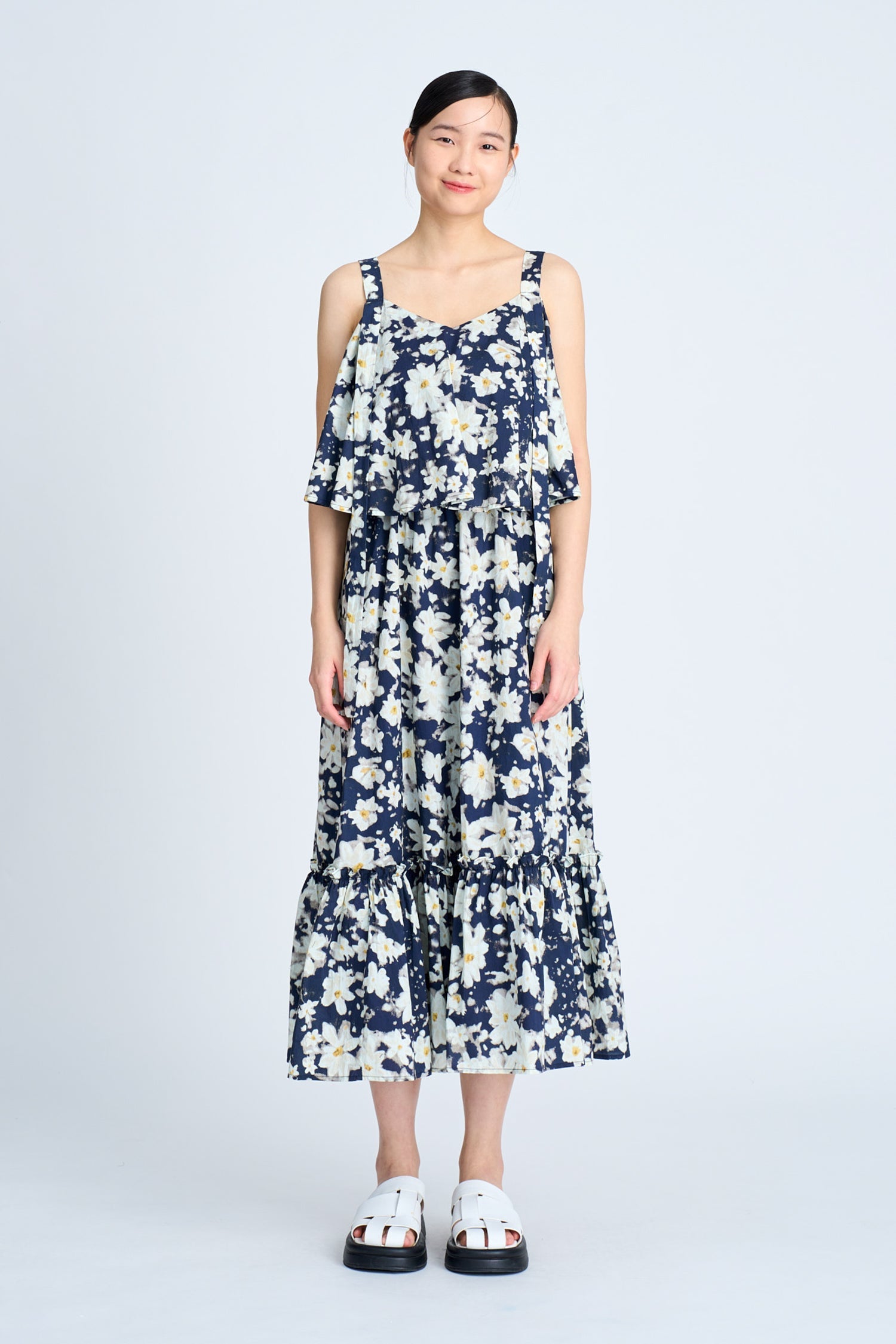 Floral Ruffle Dress - Floral Navy