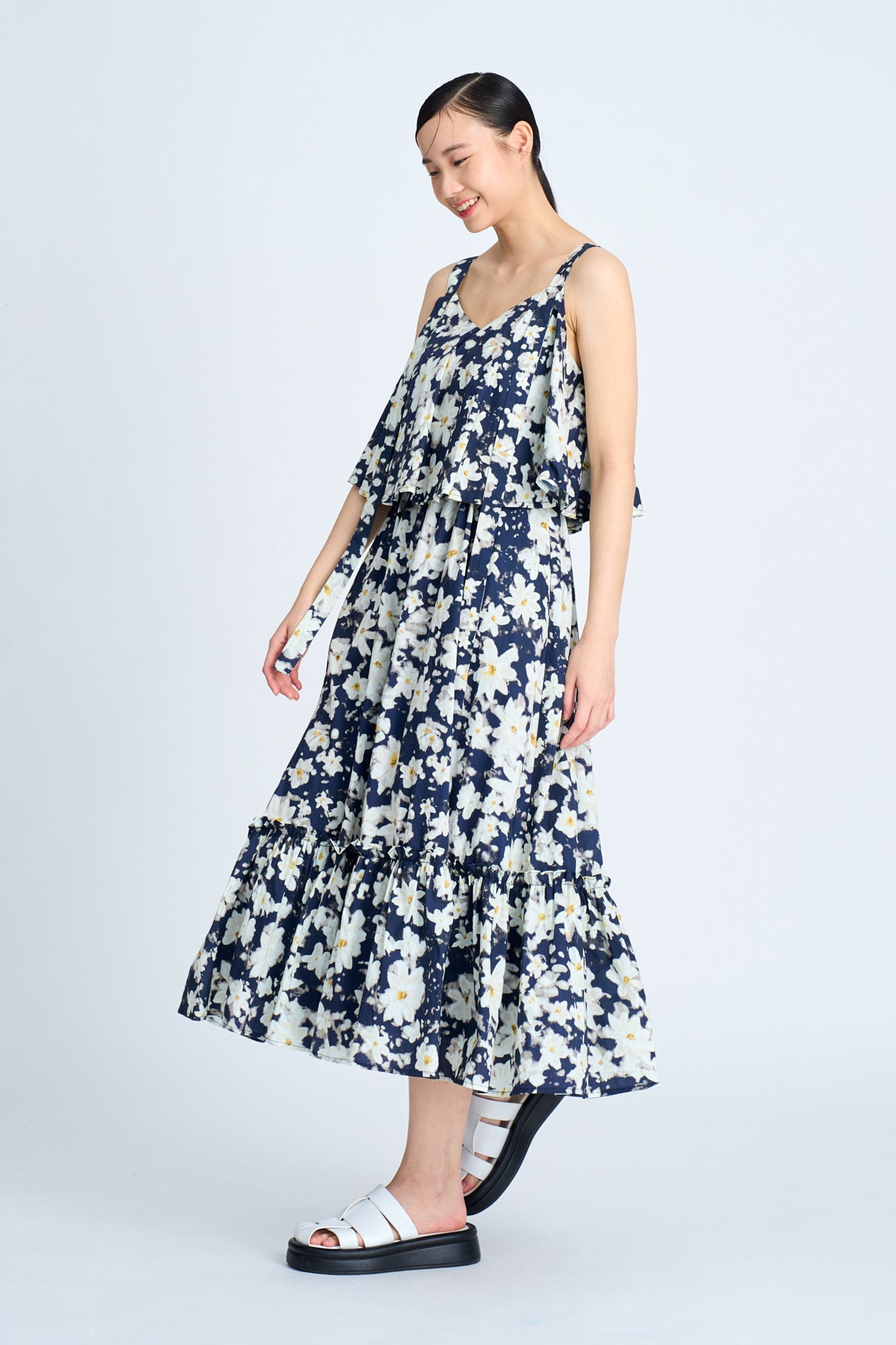 Floral Ruffle Dress - Floral Navy