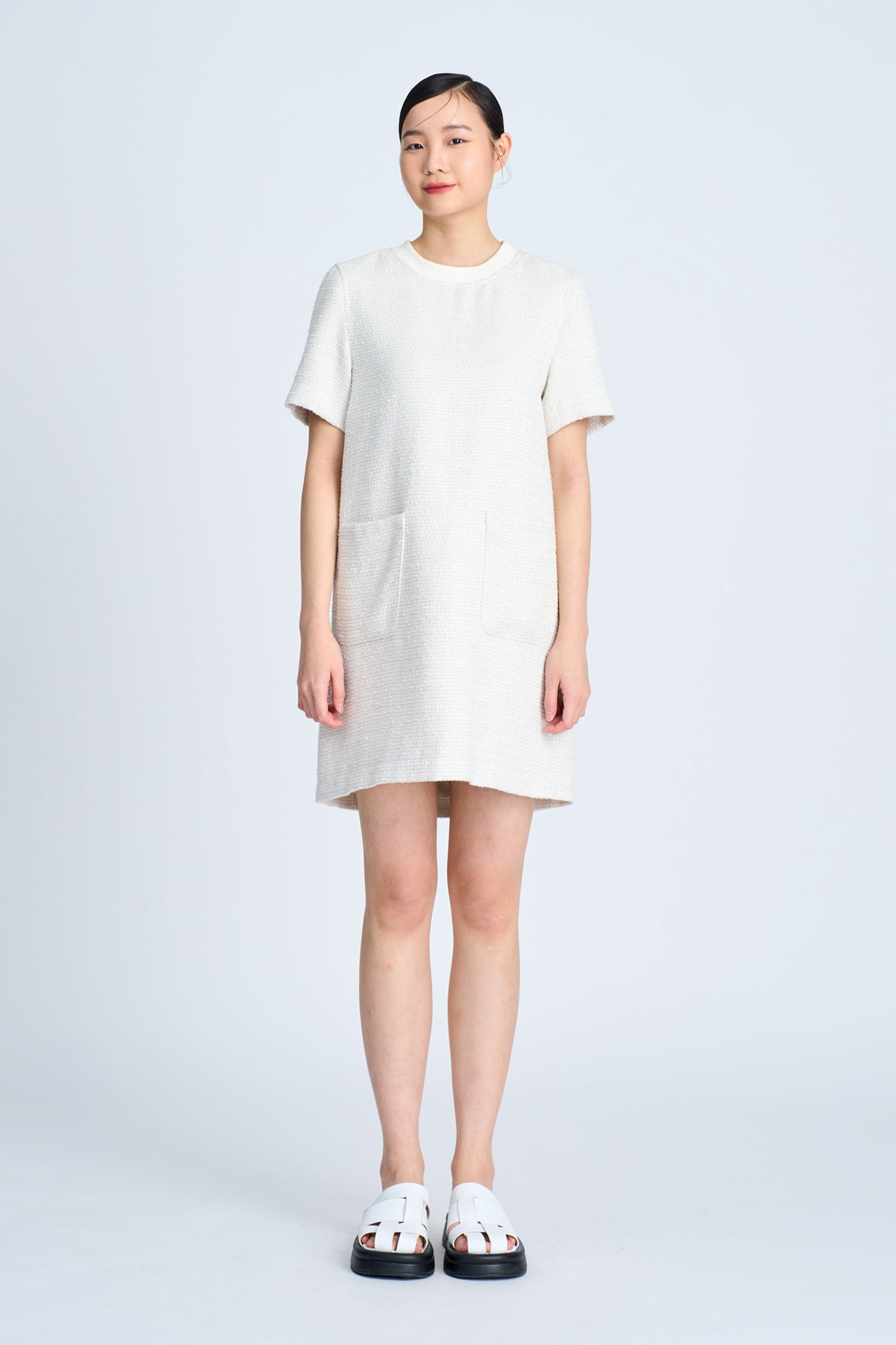 Tweed Short Sleeve Dress - Sand