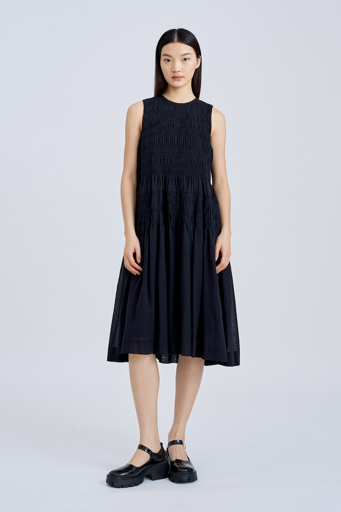 Sleeveless Smocked Dress - Black