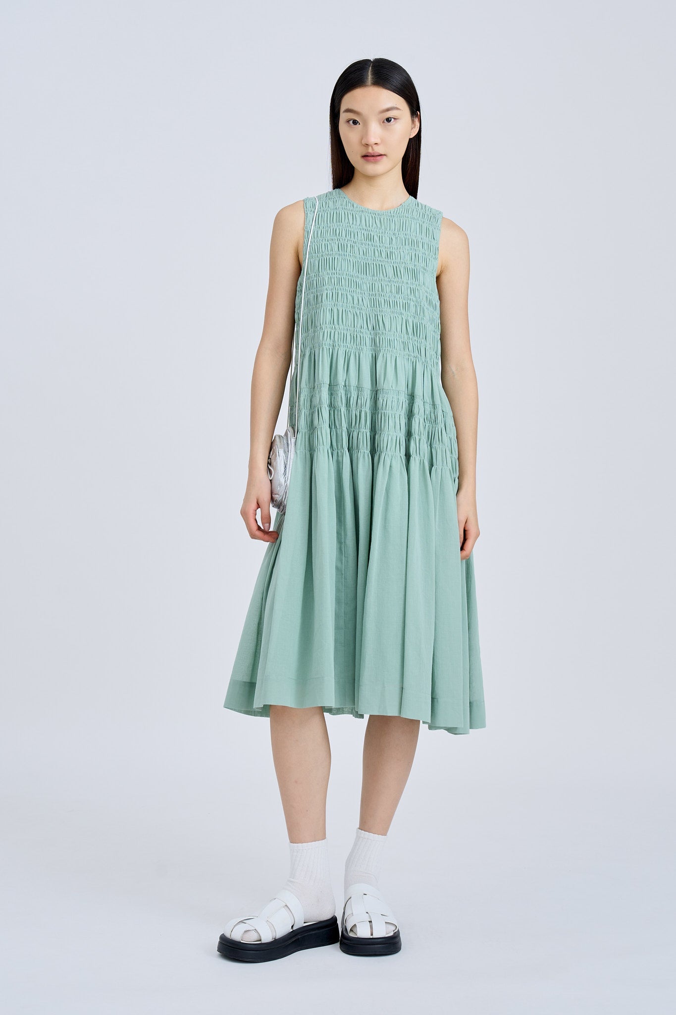 Sleeveless Smocked Dress - Ice Green