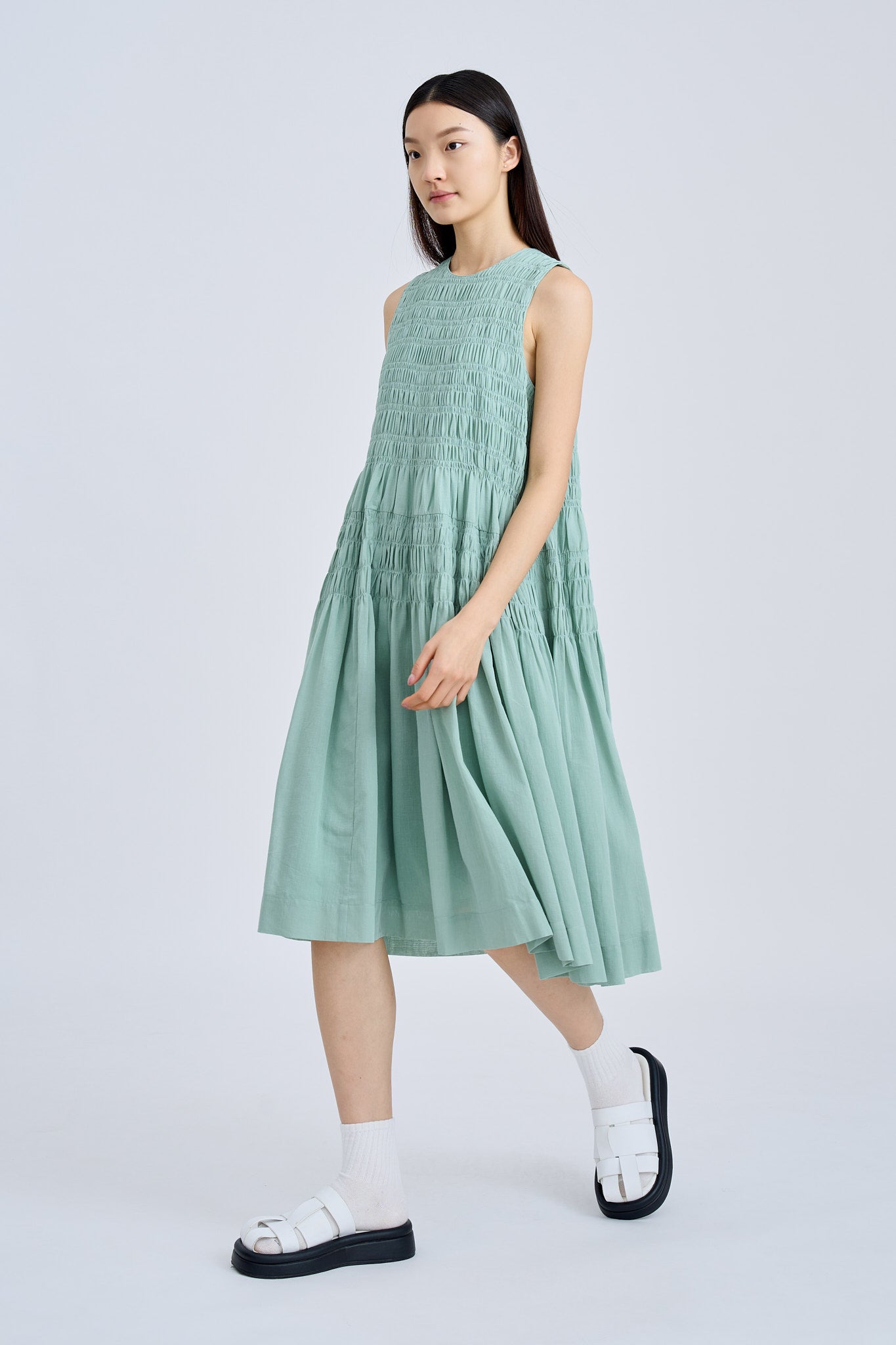 Sleeveless Smocked Dress - Ice Green