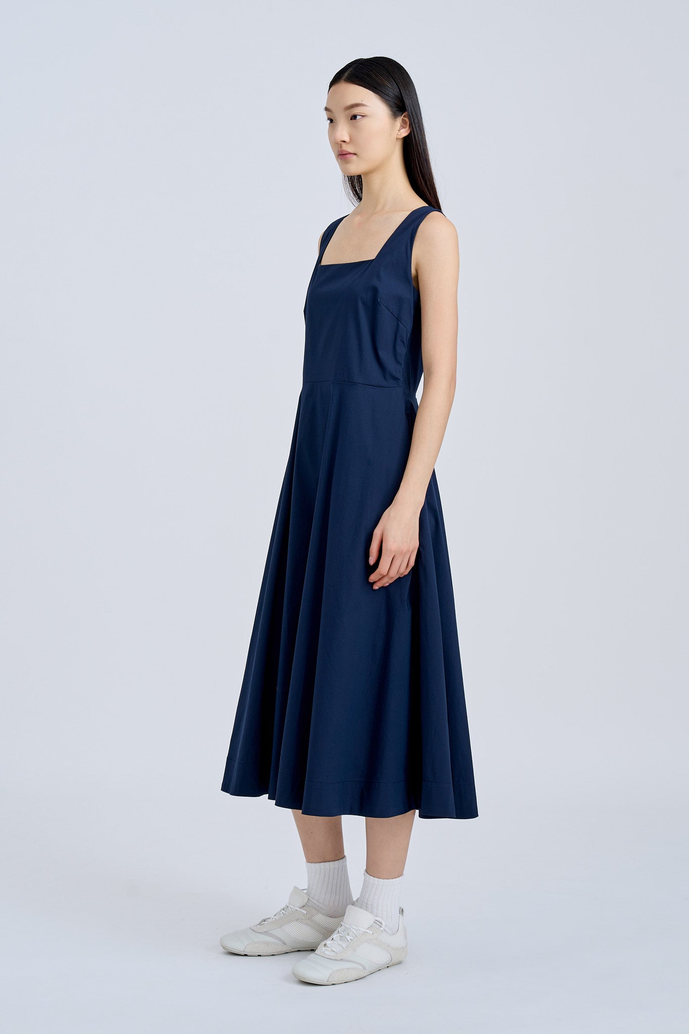 Square Neck Flare Dress - Navy