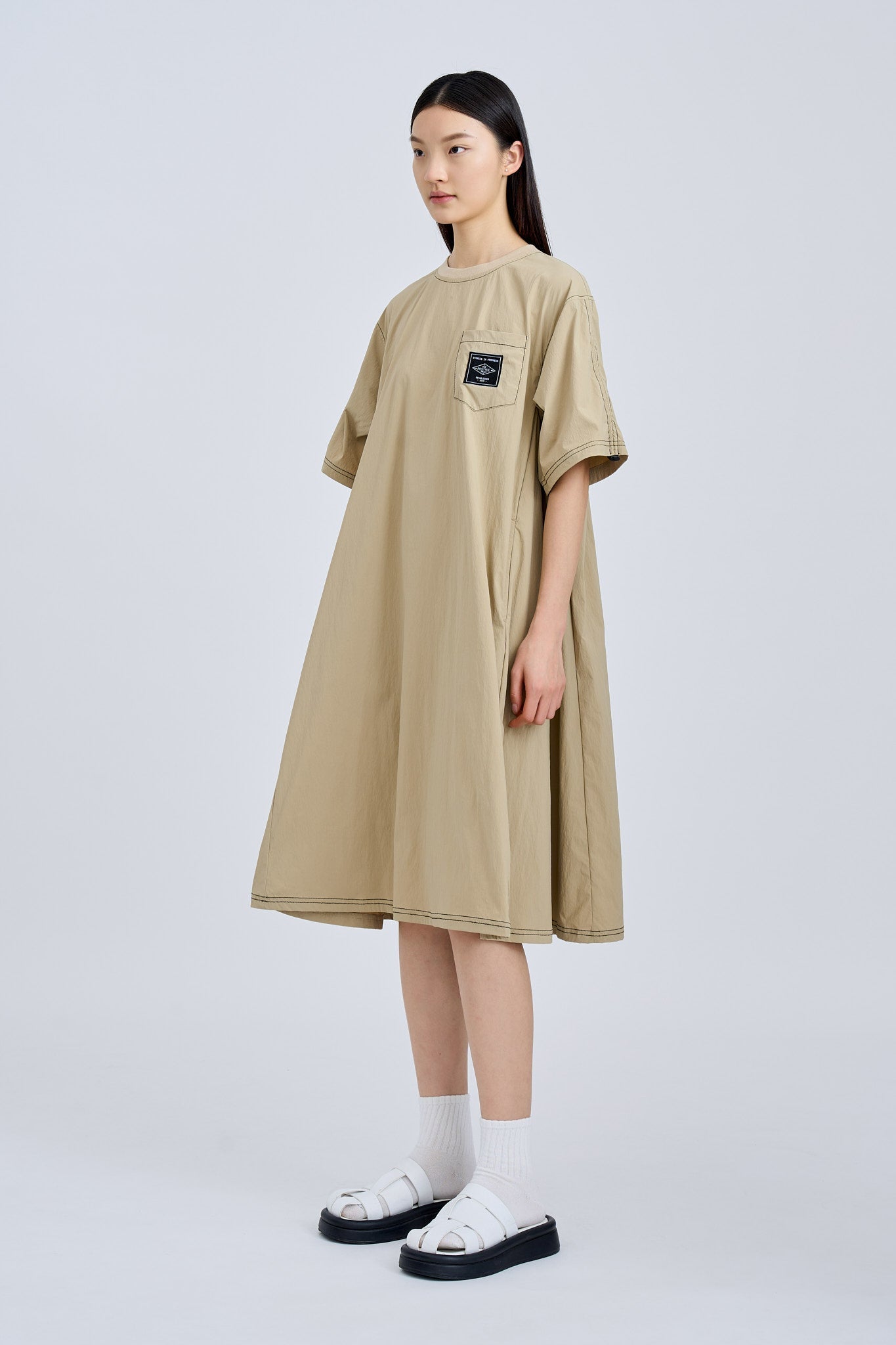 Short Sleeve Tent Dress - Khaki