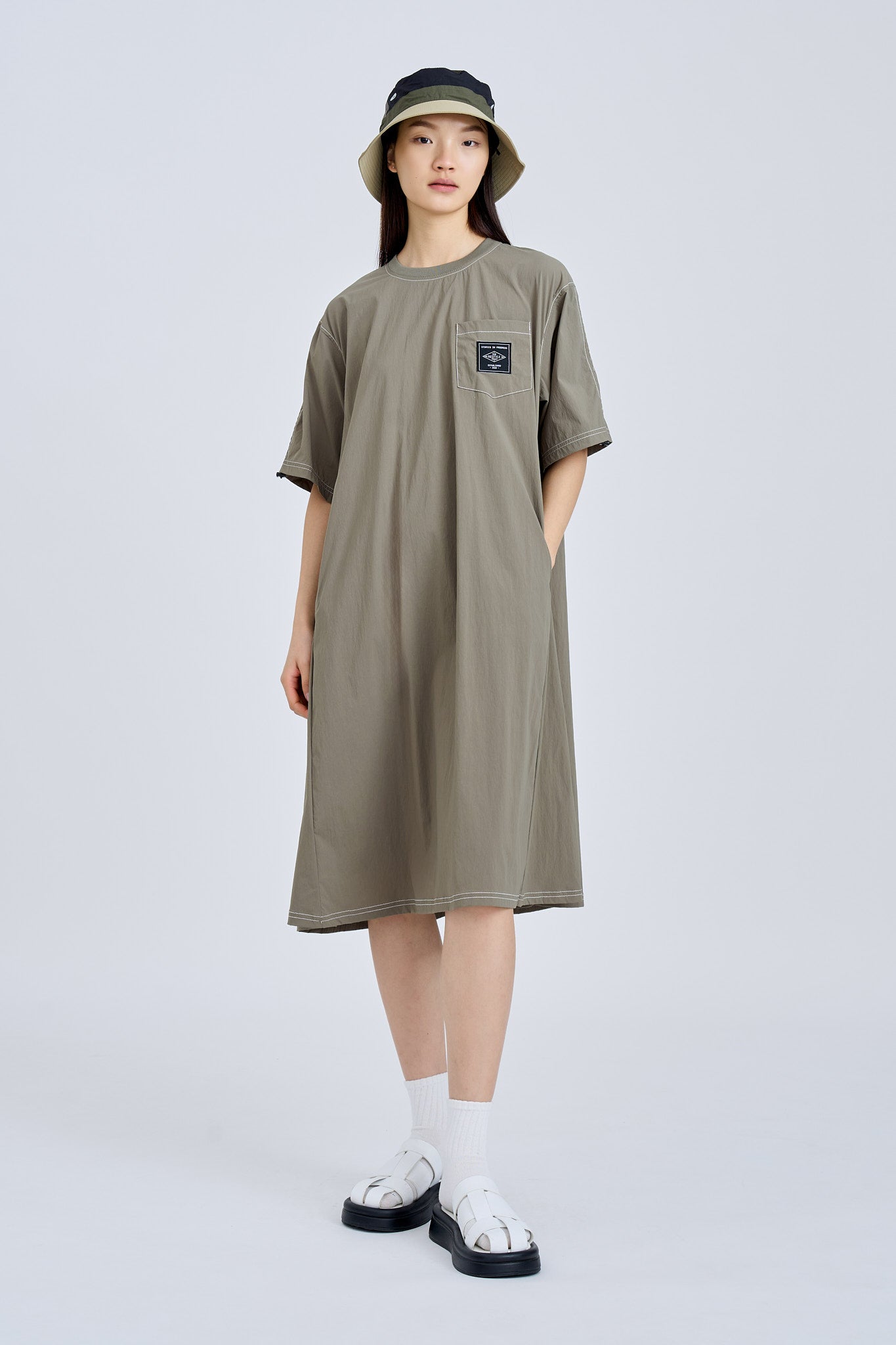 Short Sleeve Tent Dress - Khaki Green