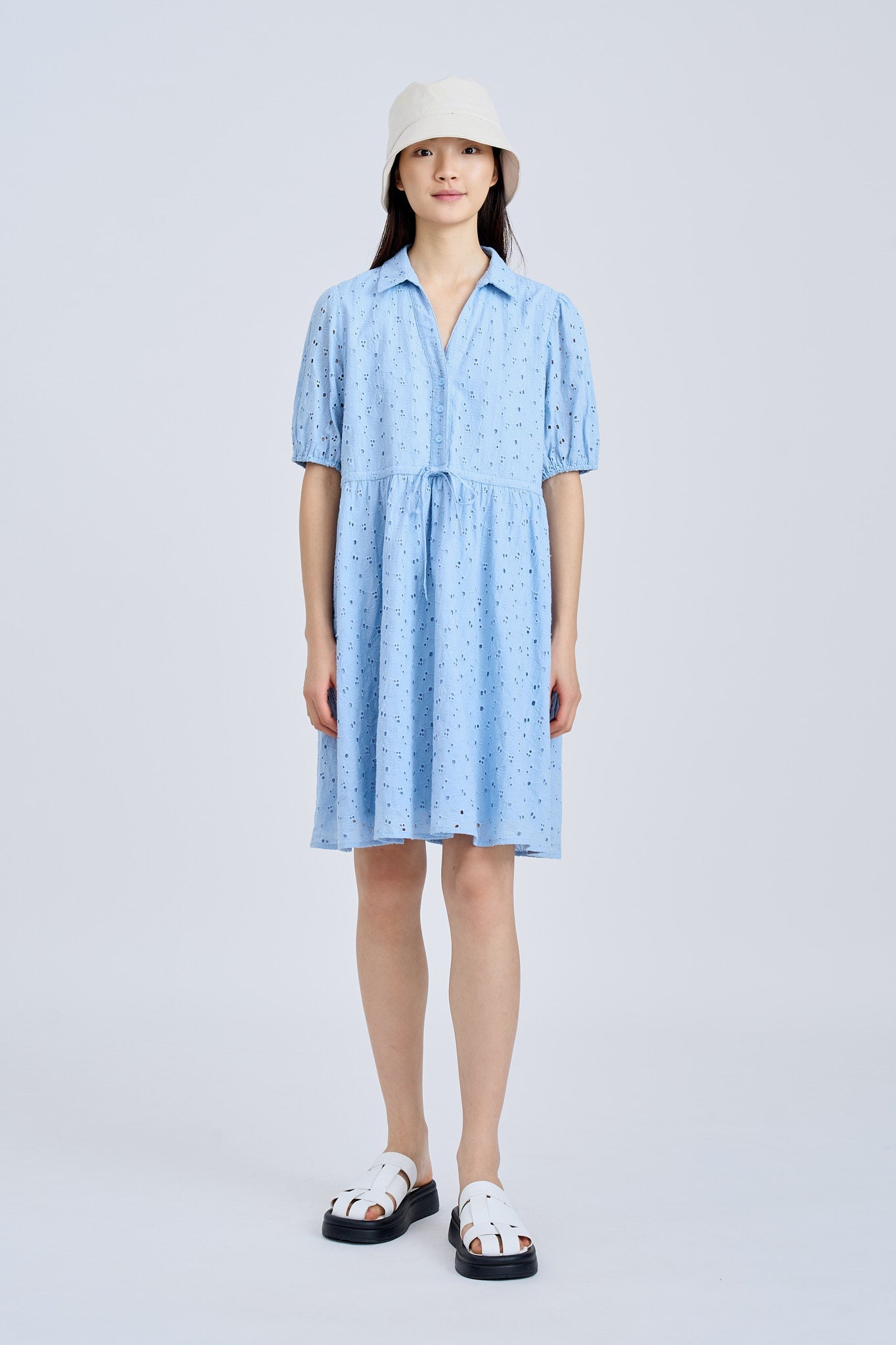 Draw Waist Dress - Sky Blue