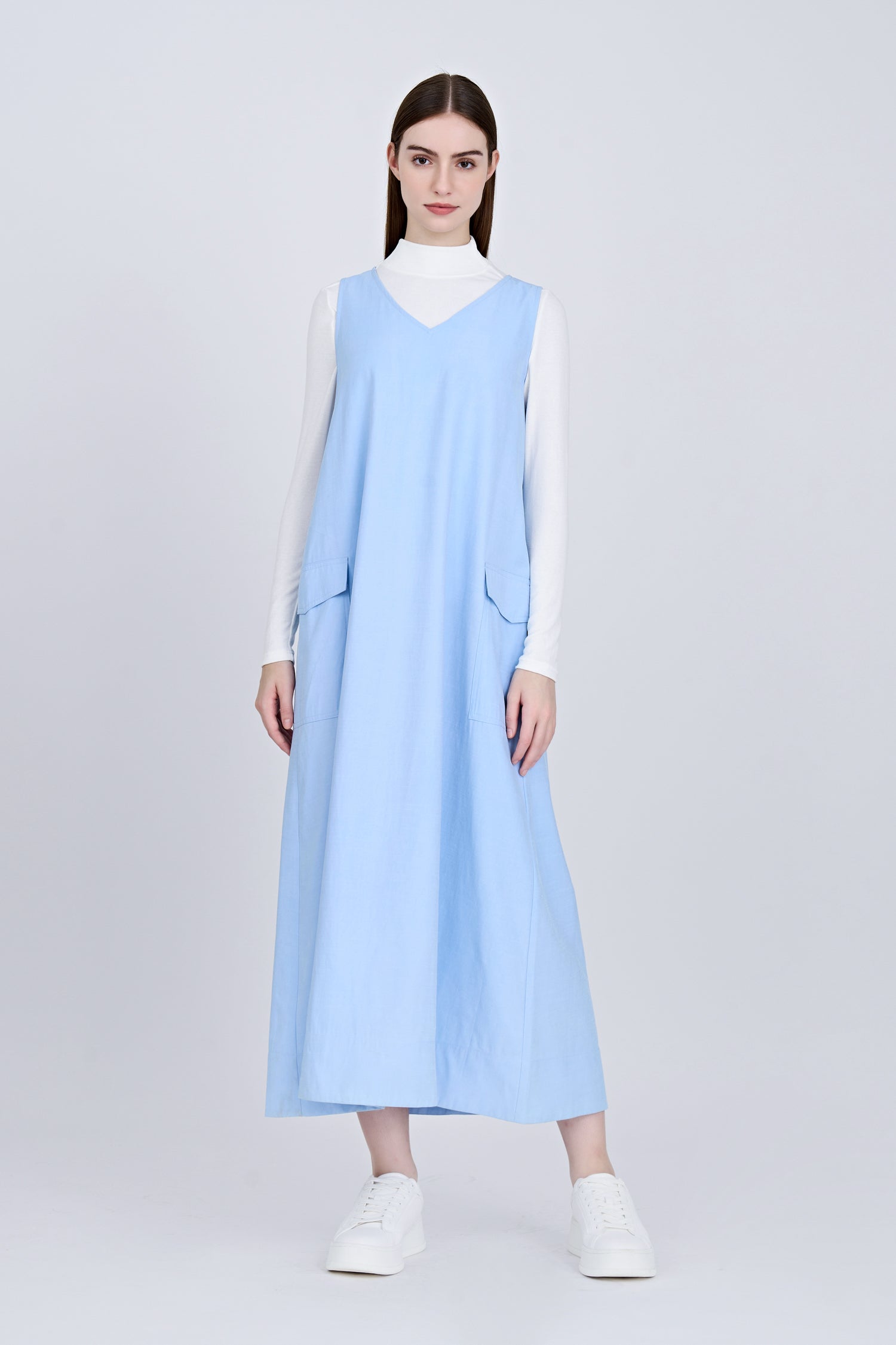 V-Neck Sleeveless Dress - Sky Blue