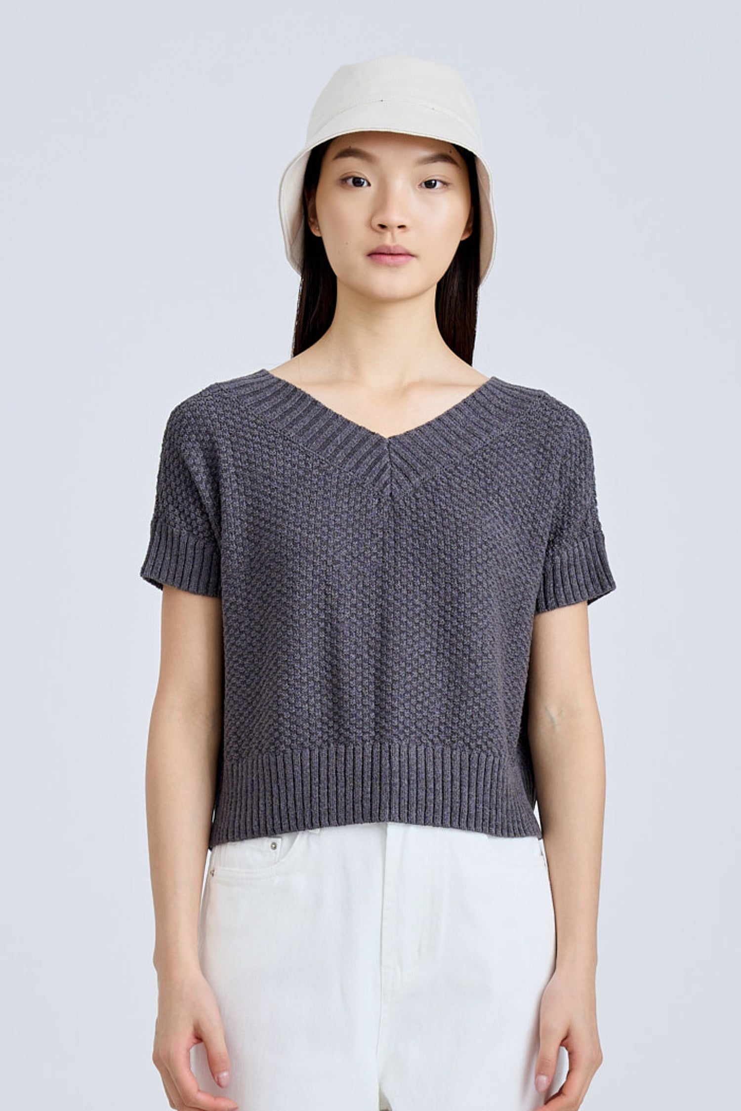 Knitted Cap Sleeve Two Way Top - Charcoal