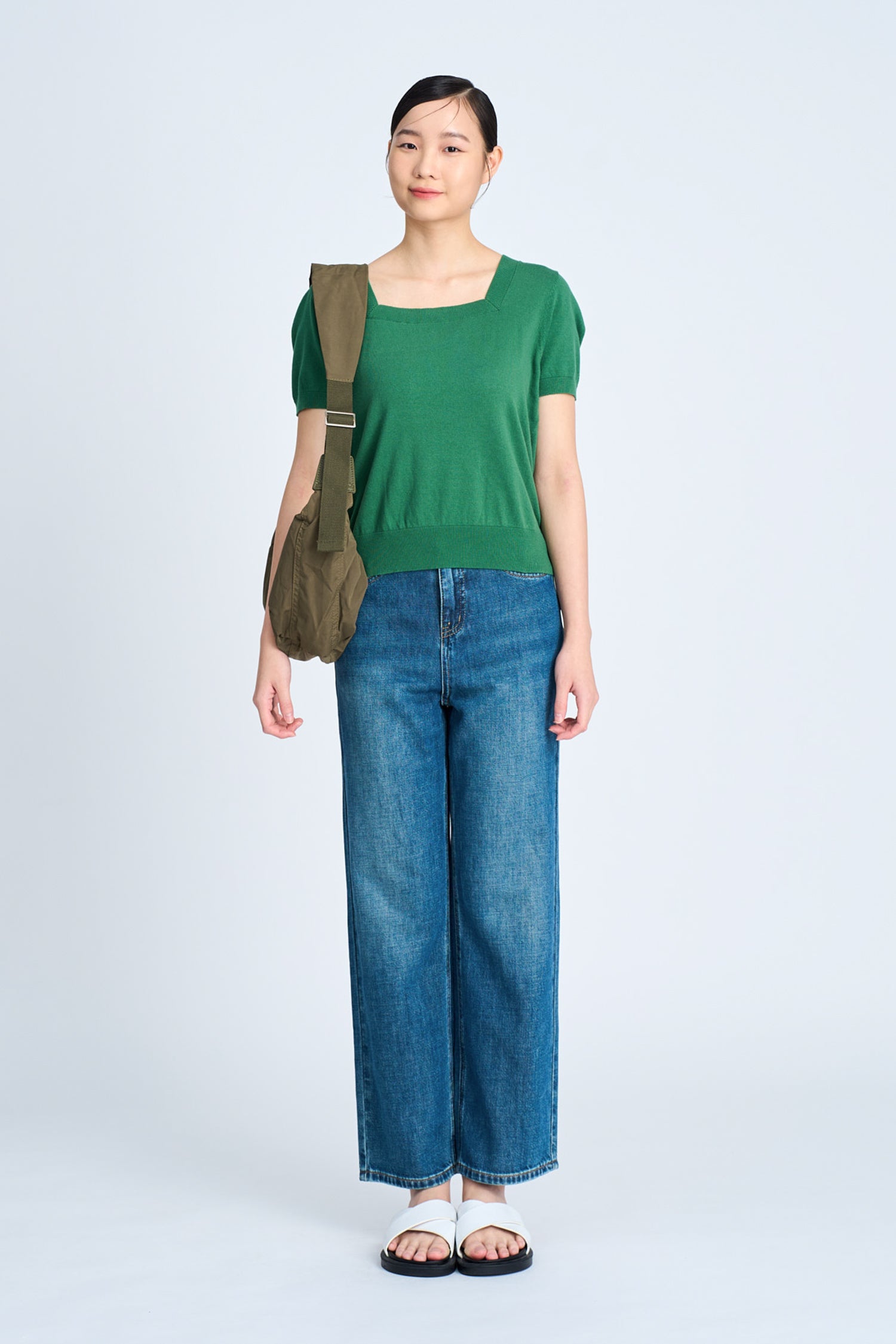 Knitted Square Neck Top - Hunter Green