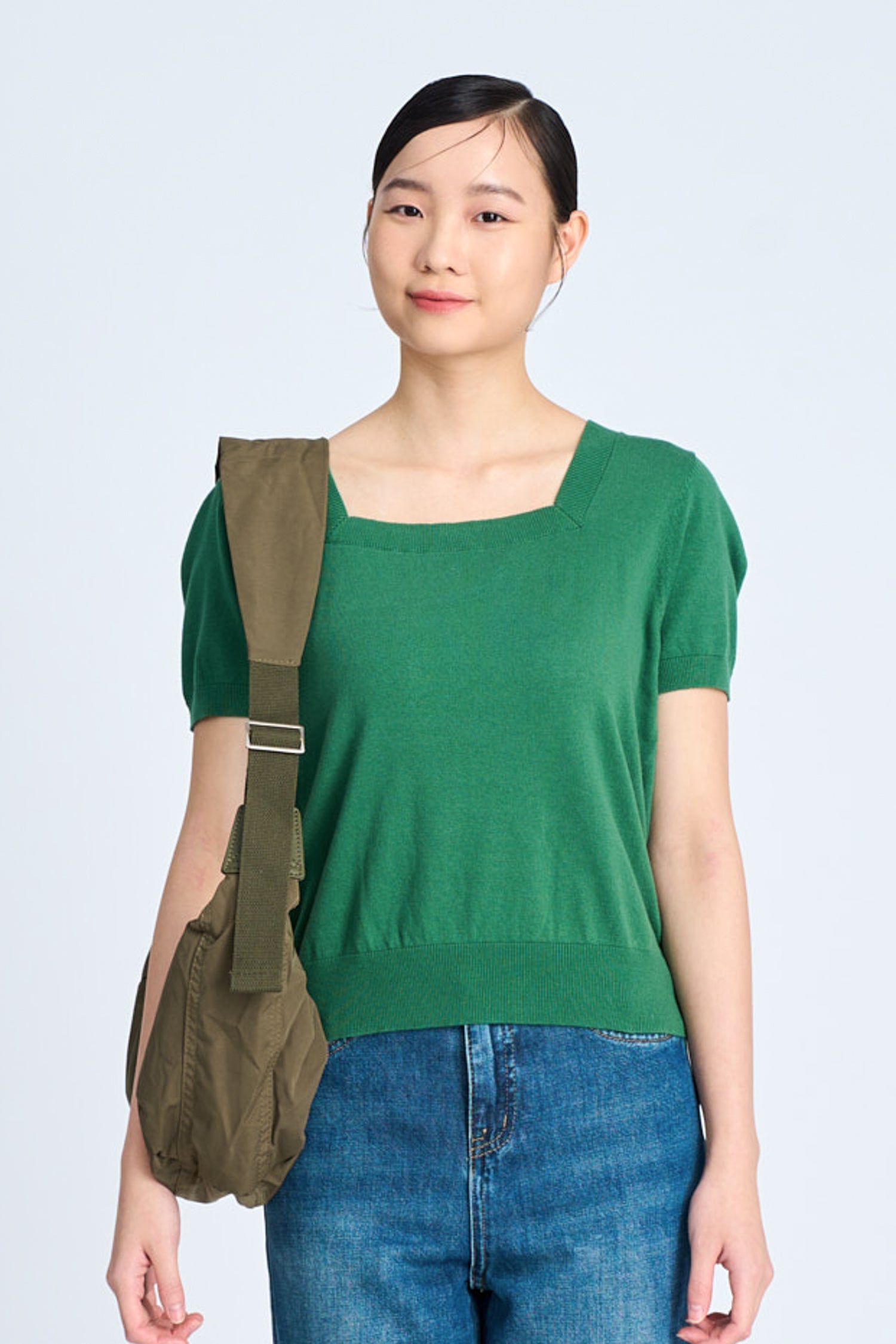 Knitted Square Neck Top - Hunter Green