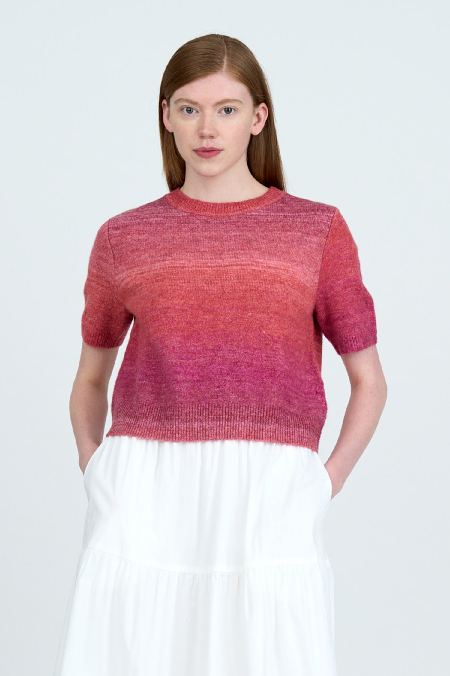 Knitted Gradient Short Sleeve Top - Rosewood