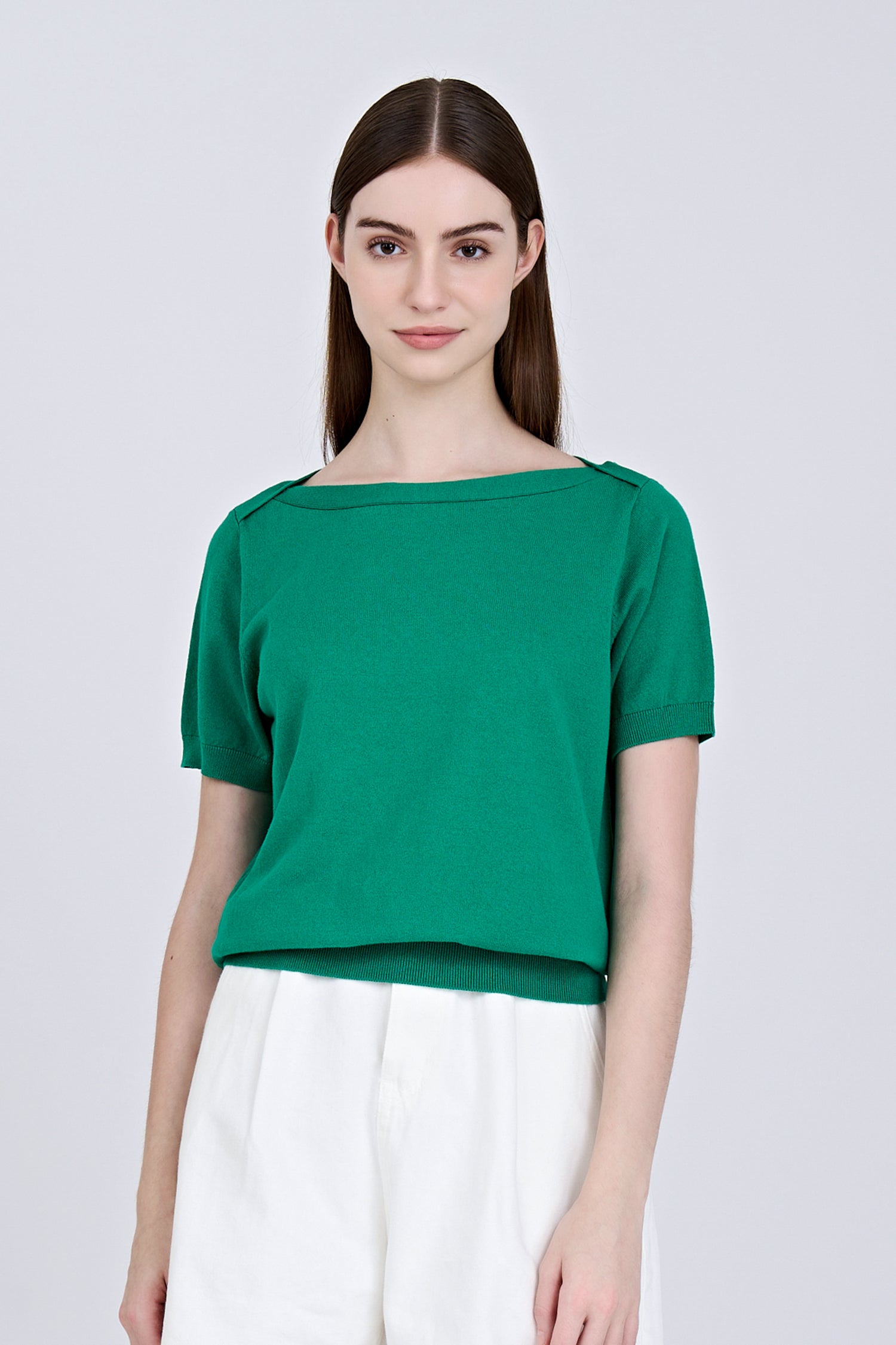 Knitted Boat Neck Top - Green