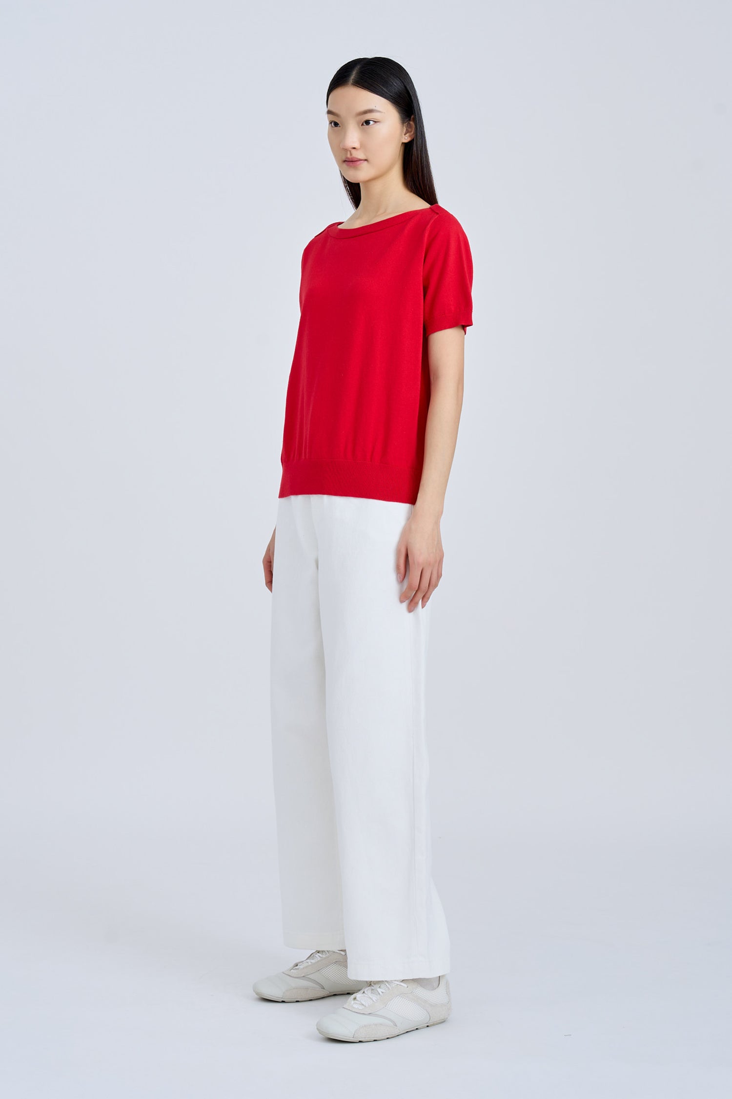 Knitted Boat Neck Top - Red