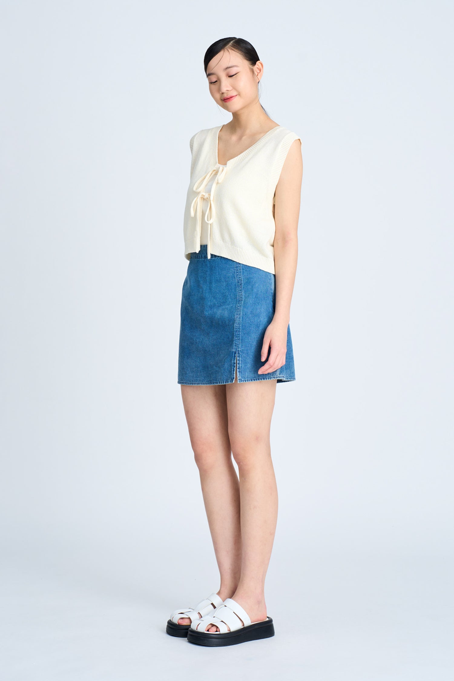 Knitted Bow Open Front Top - Sand