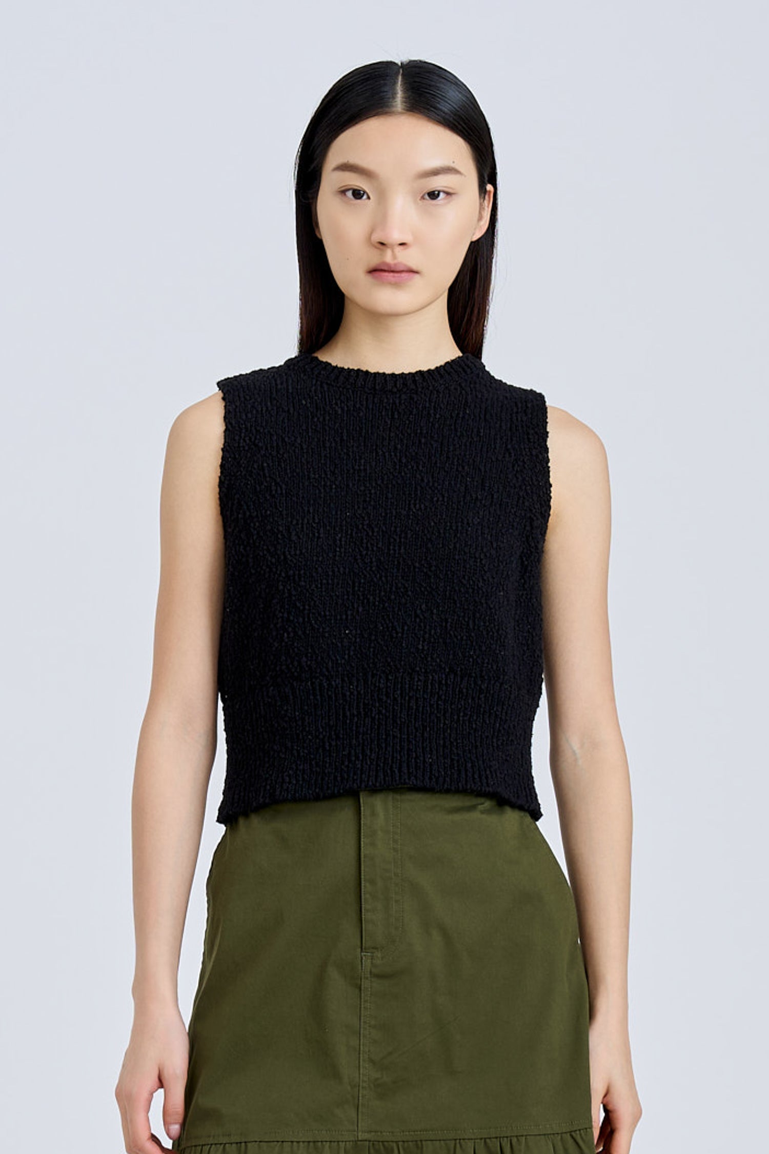 Knitted Textured Top - Black