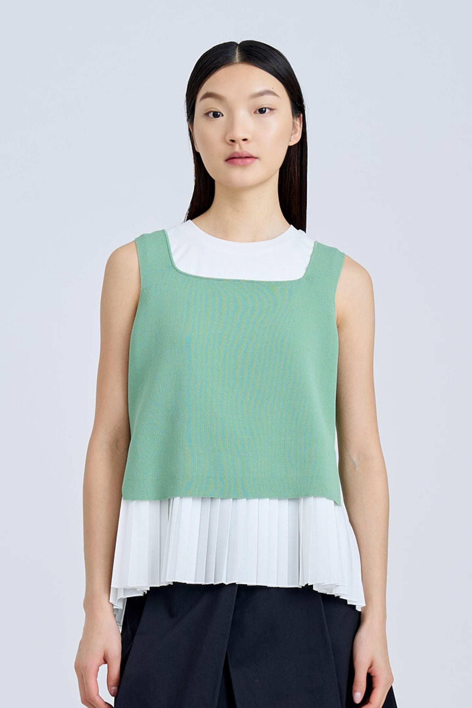 Knitted Two-Piece Pleated Top - Ice Green