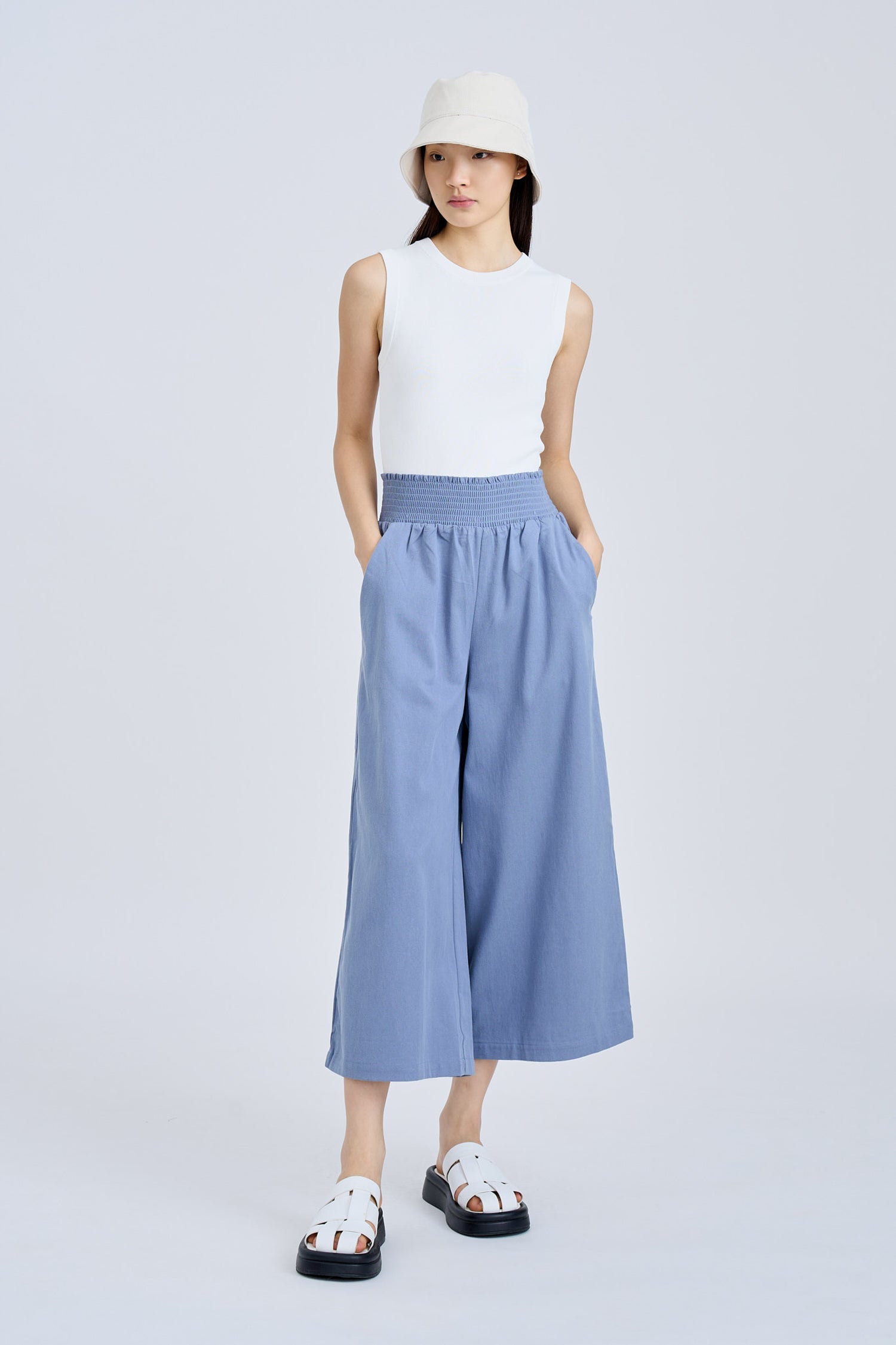 Smocked Waist Pants - Denim