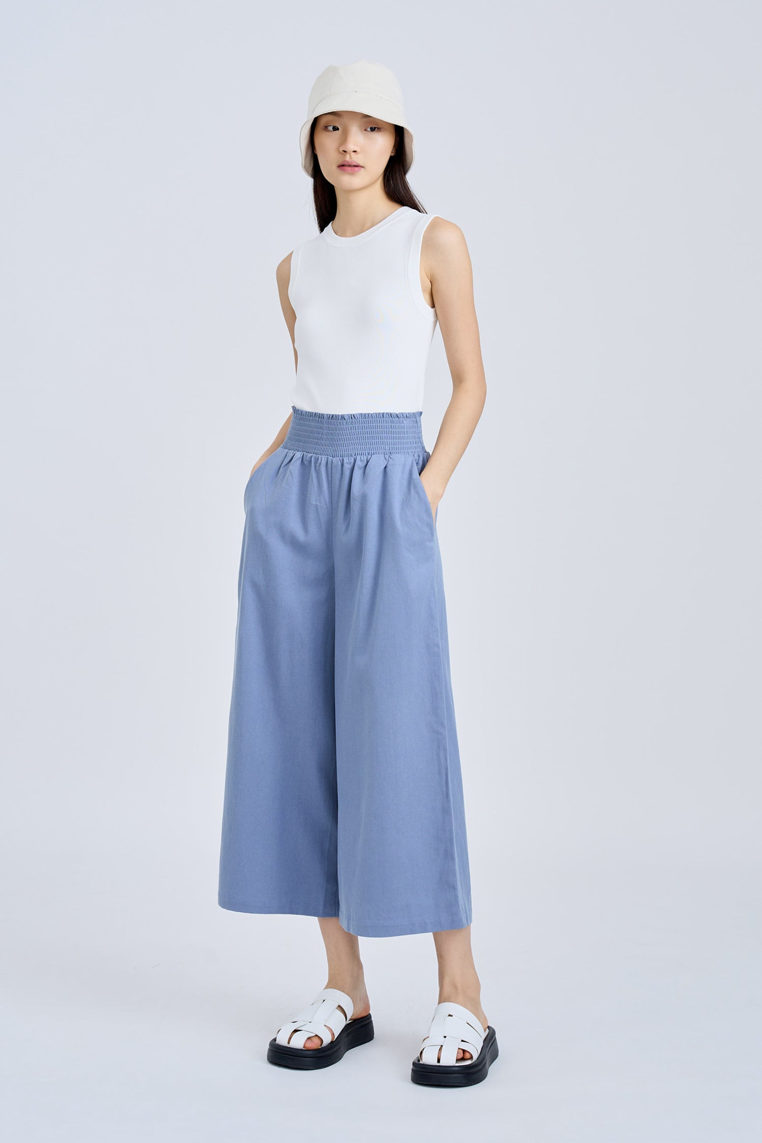 Smocked Waist Pants - Denim