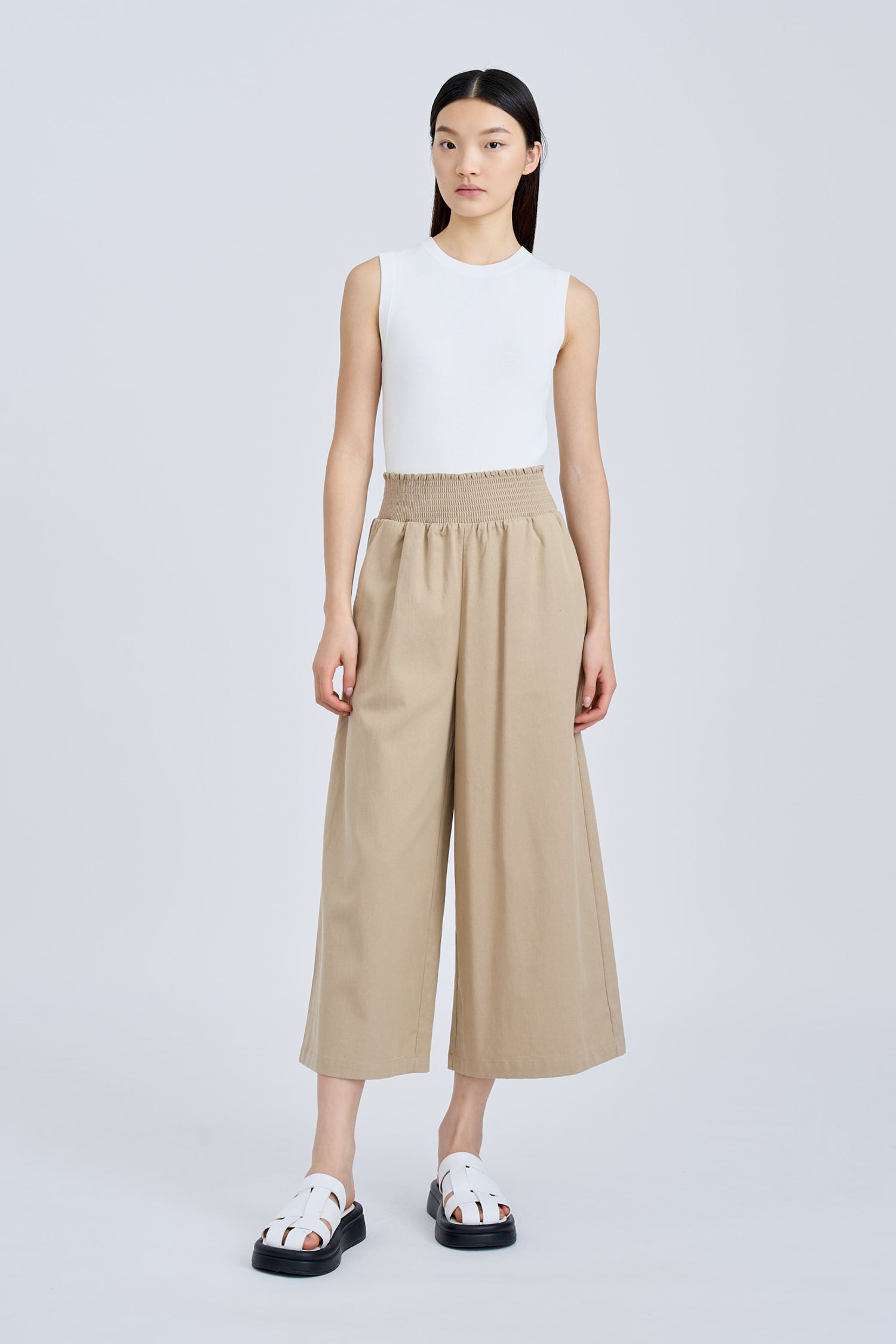 Smocked Waist Pants - Khaki